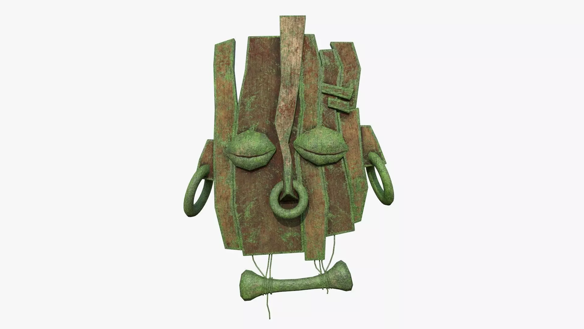 Tribal Mask E08 Wood Mud - Costume Character Design Low-poly 3D model_0