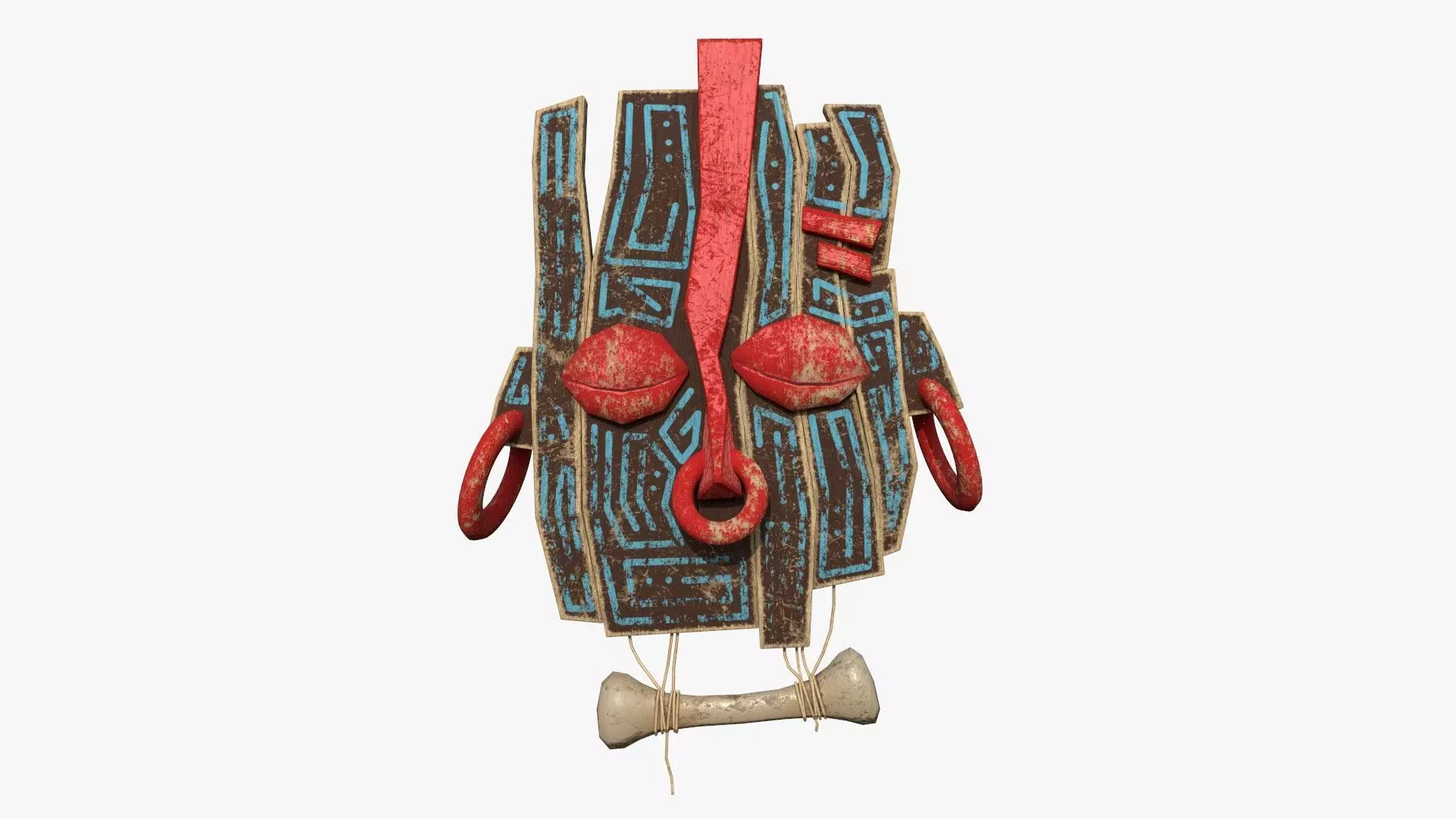 Tribal Mask E10 Brown Blue - Costume Character Design Low-poly 3D model_0