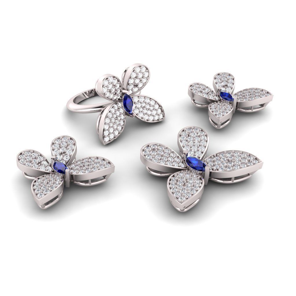 ButterFly Earing Pendant and Ring Stl File  3D print model_2