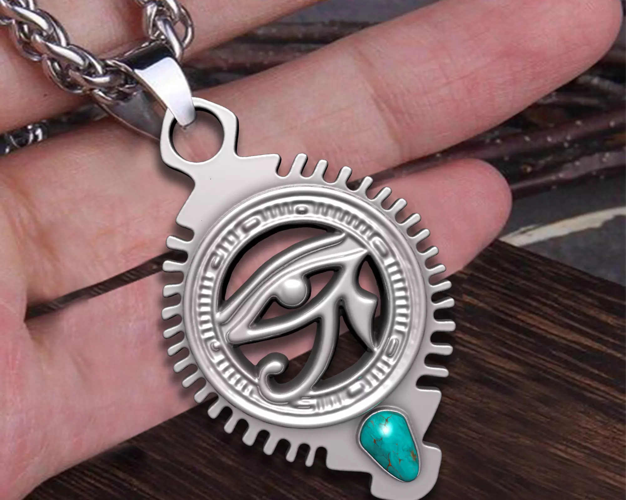 EYE HORUS PENDANT WITH AMERICAN TURQUOISE STONE 3D print model