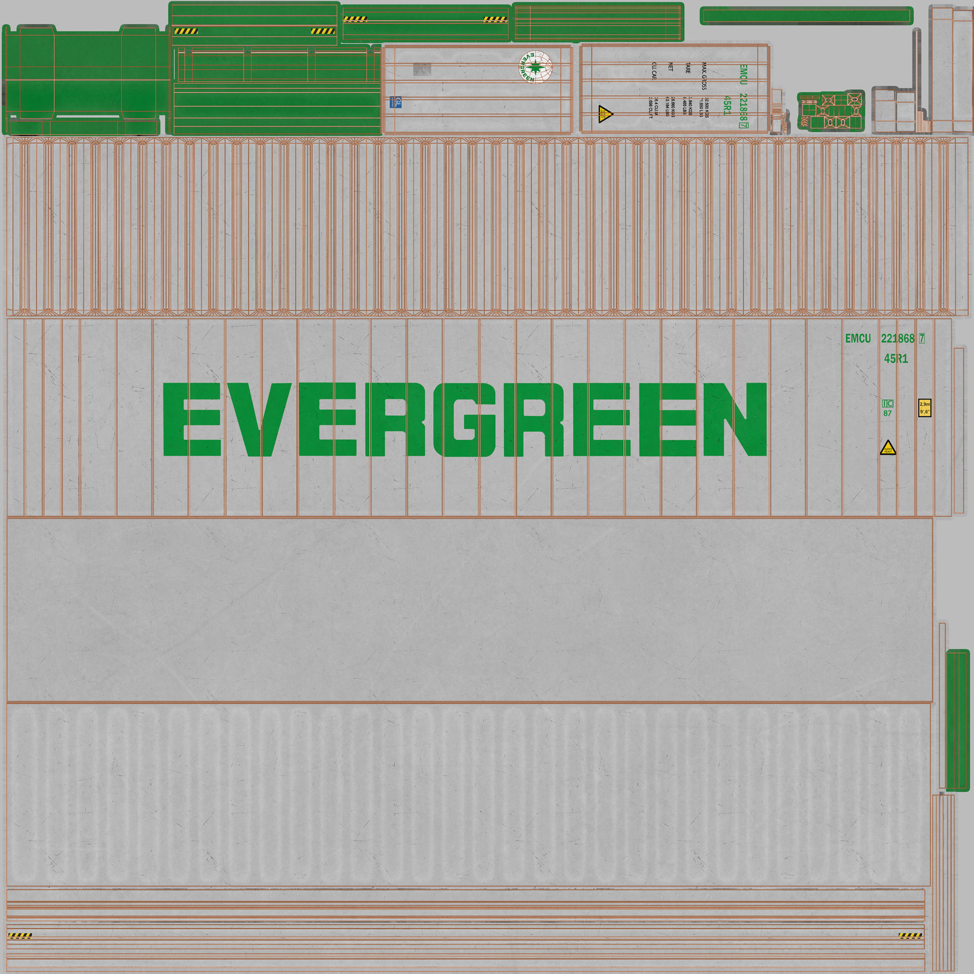 40ft EVERGREEN Container Reefer CARRIER 3D model_9