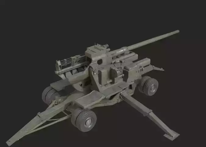 Soviet KS30 130mm anti-aircraft gun Flak KS-30 Low-poly 3D model