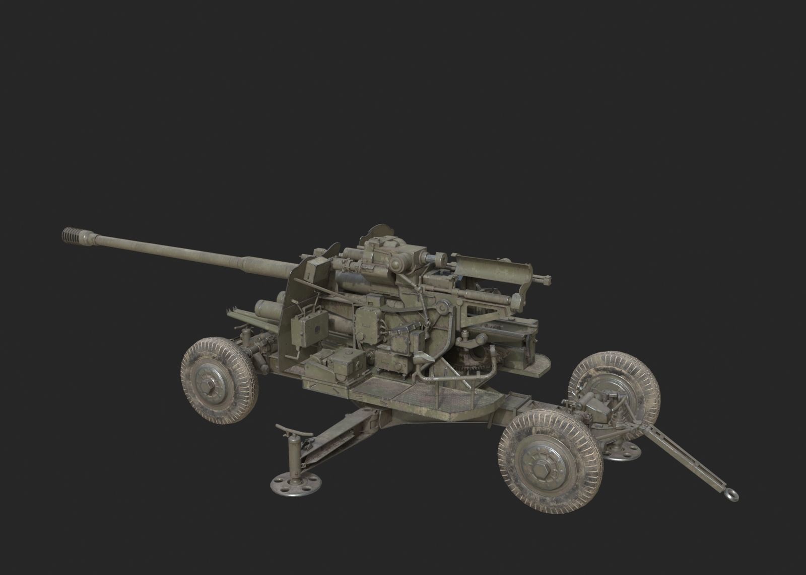 Soviet KS-19 100mm anti-aircraft gun Flak KS19 Low-poly 3D model_1