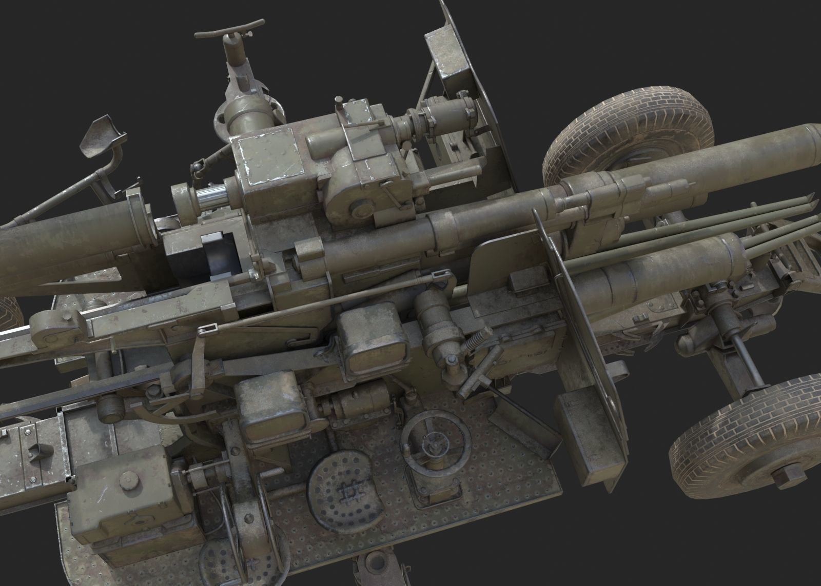 Soviet KS-19 100mm anti-aircraft gun Flak KS19 Low-poly 3D model_3