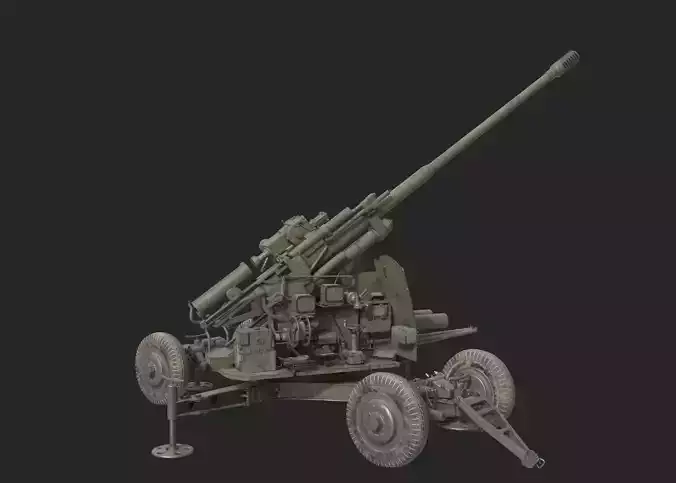 Soviet KS-19 100mm anti-aircraft gun Flak KS19 Low-poly 3D model