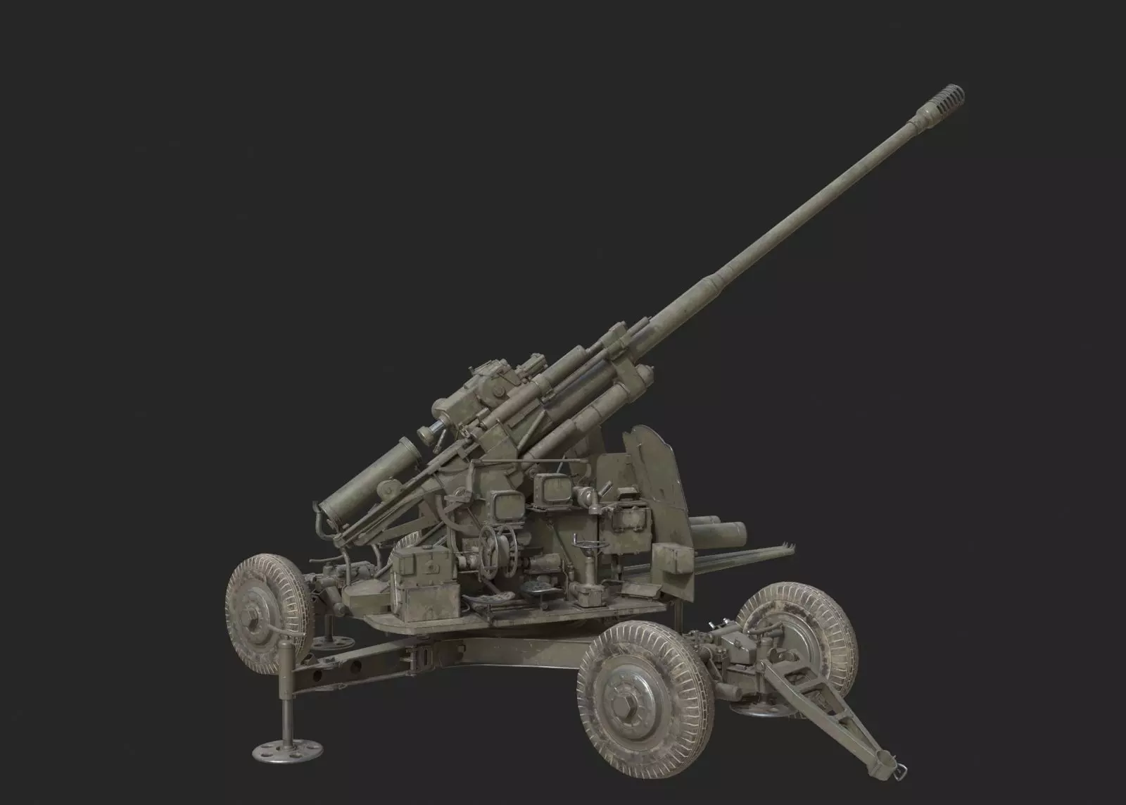 Soviet KS-19 100mm anti-aircraft gun Flak KS19 Low-poly 3D model_0