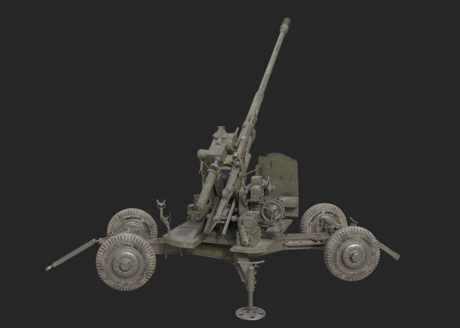 Soviet KS-19 100mm anti-aircraft gun Flak KS19 Low-poly 3D model_4