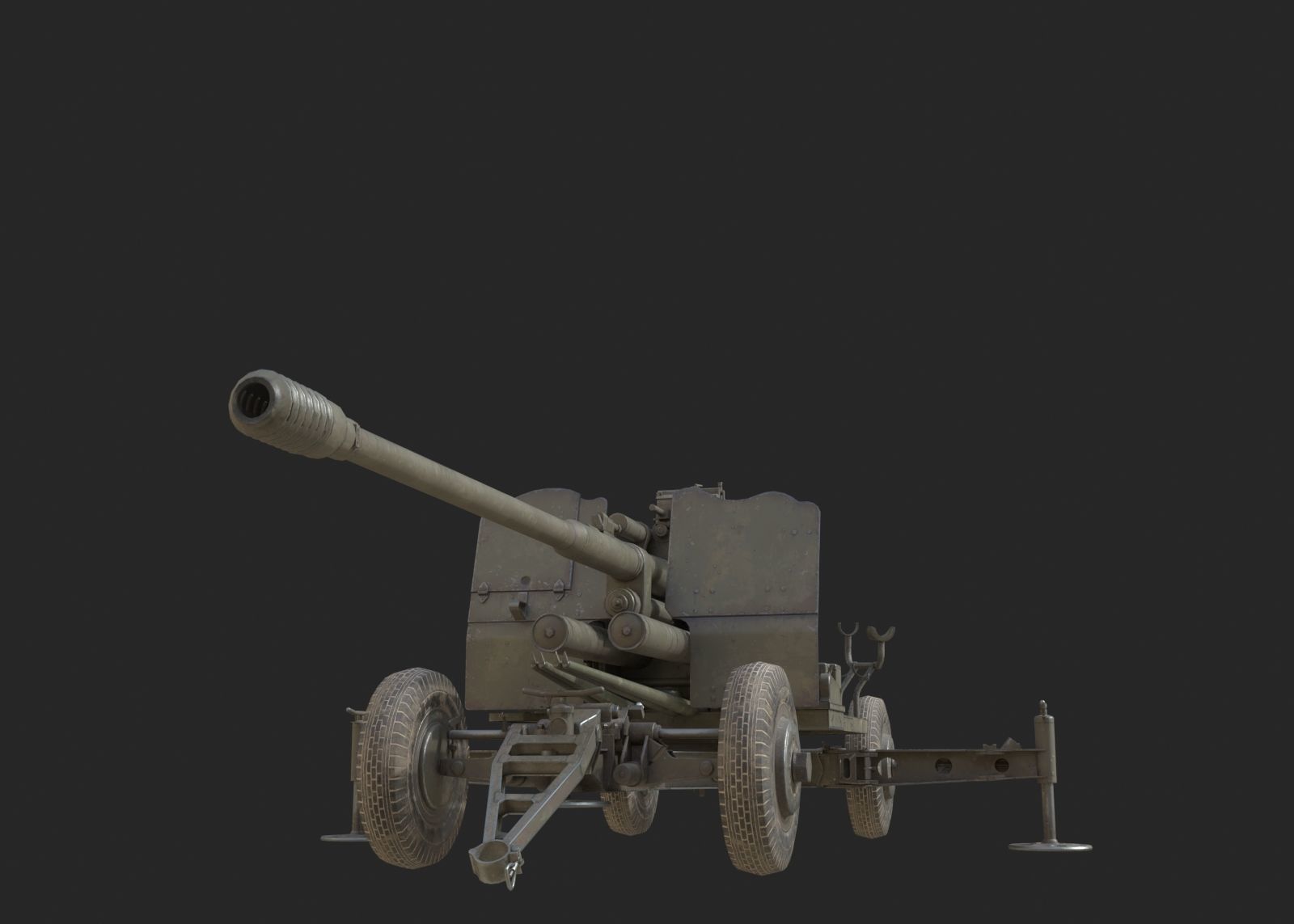 Soviet KS-19 100mm anti-aircraft gun Flak KS19 Low-poly 3D model_2