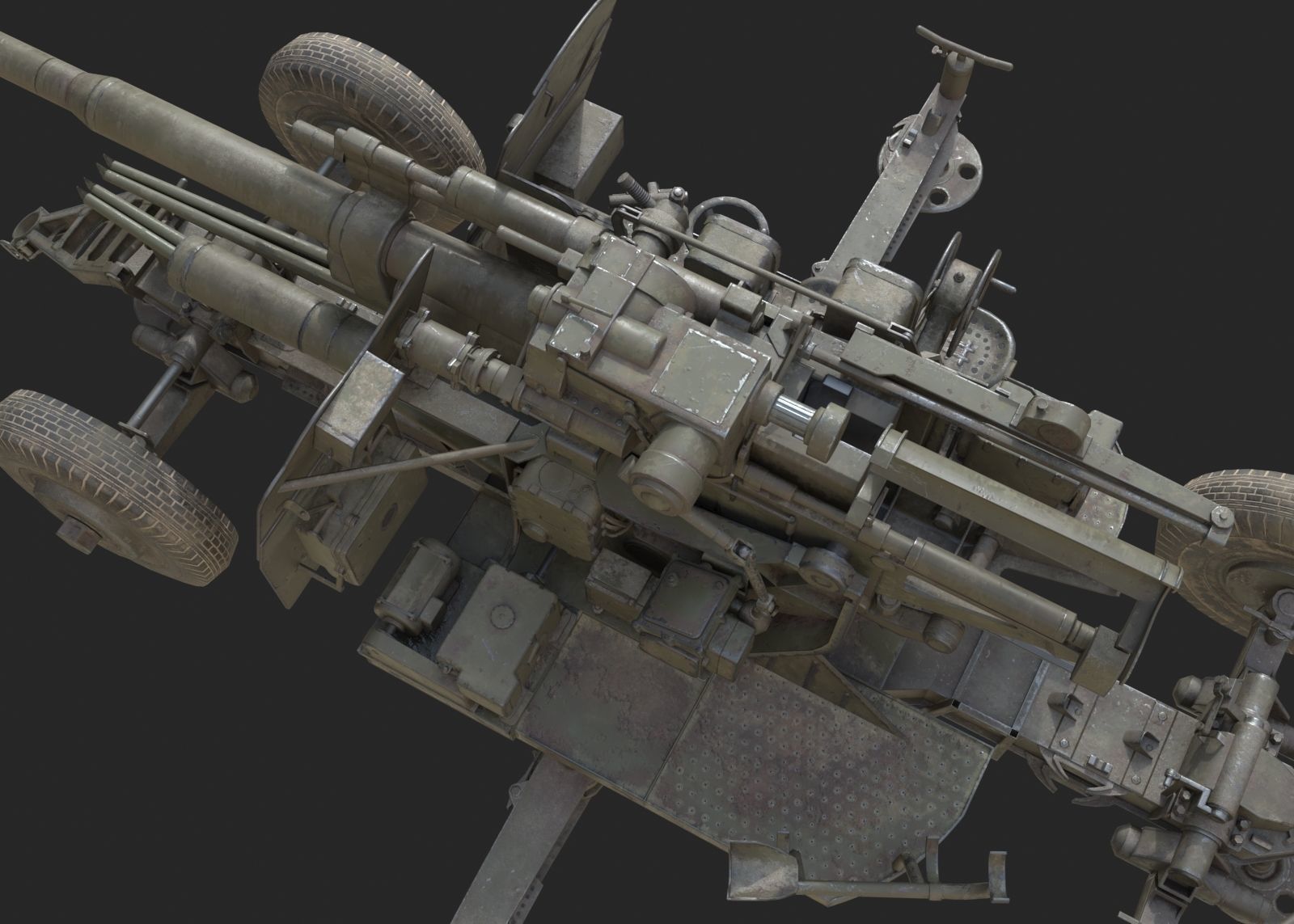 Soviet KS-19 100mm anti-aircraft gun Flak KS19 Low-poly 3D model_6