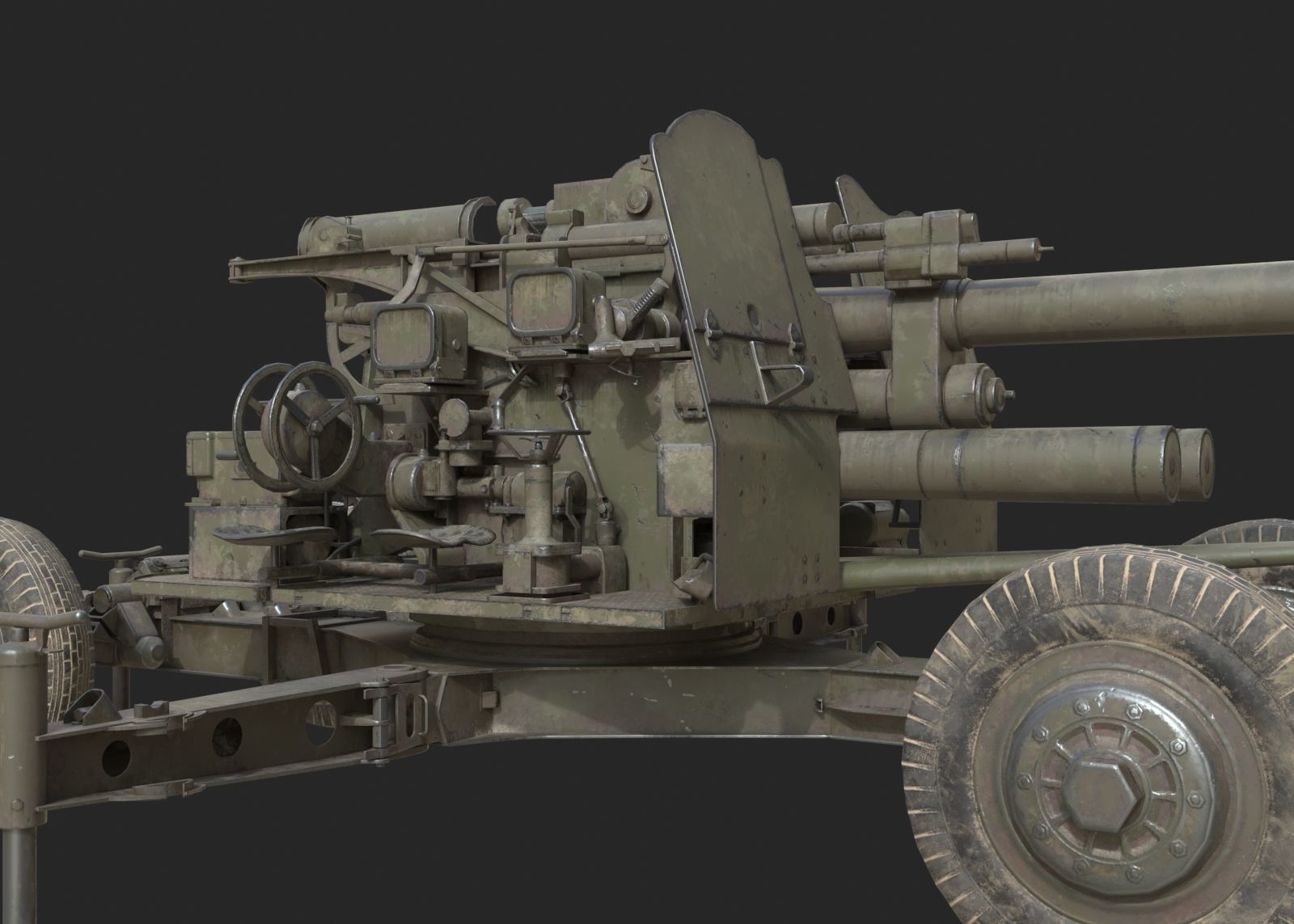 Soviet KS-19 100mm anti-aircraft gun Flak KS19 Low-poly 3D model_7