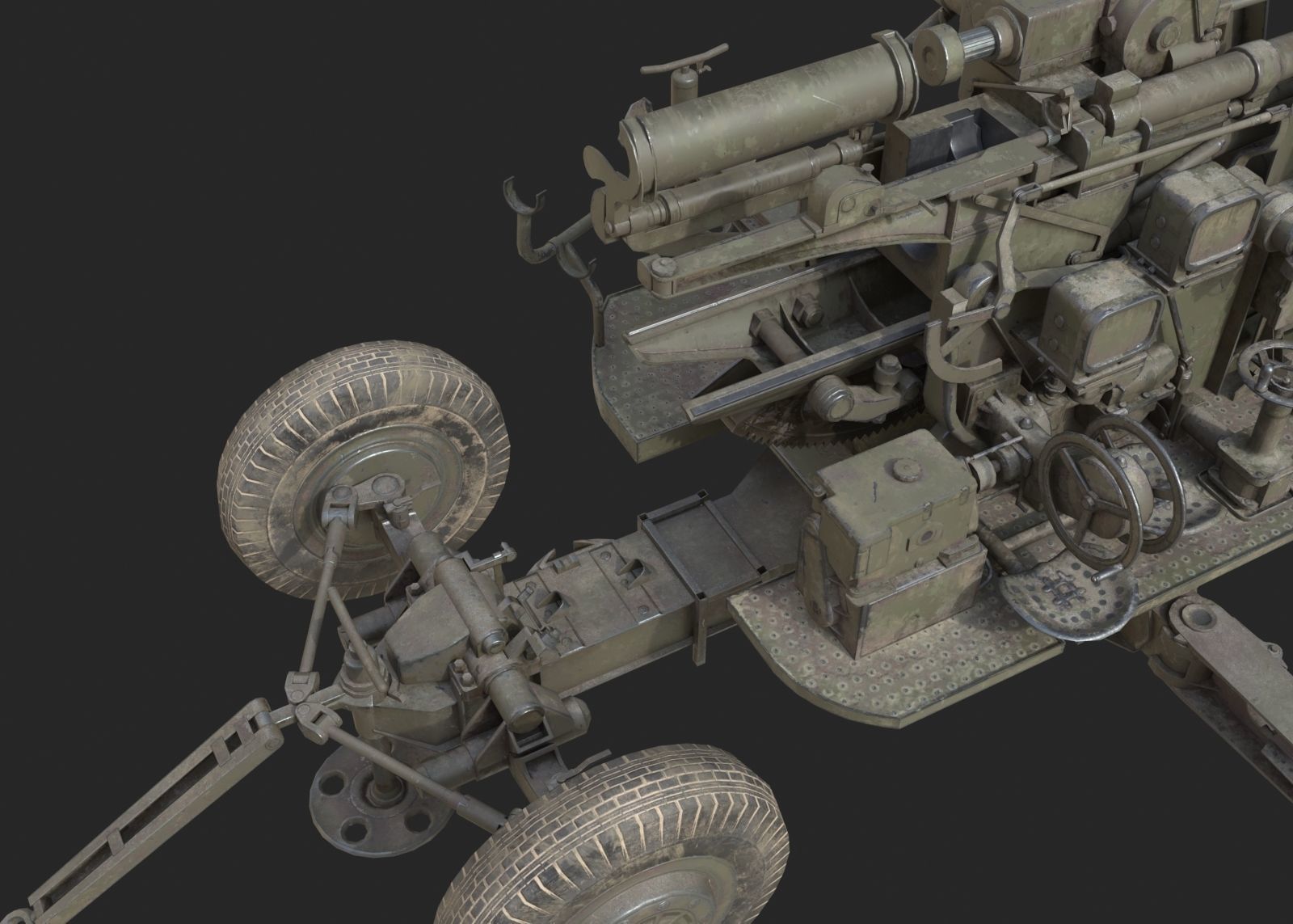 Soviet KS-19 100mm anti-aircraft gun Flak KS19 Low-poly 3D model_8