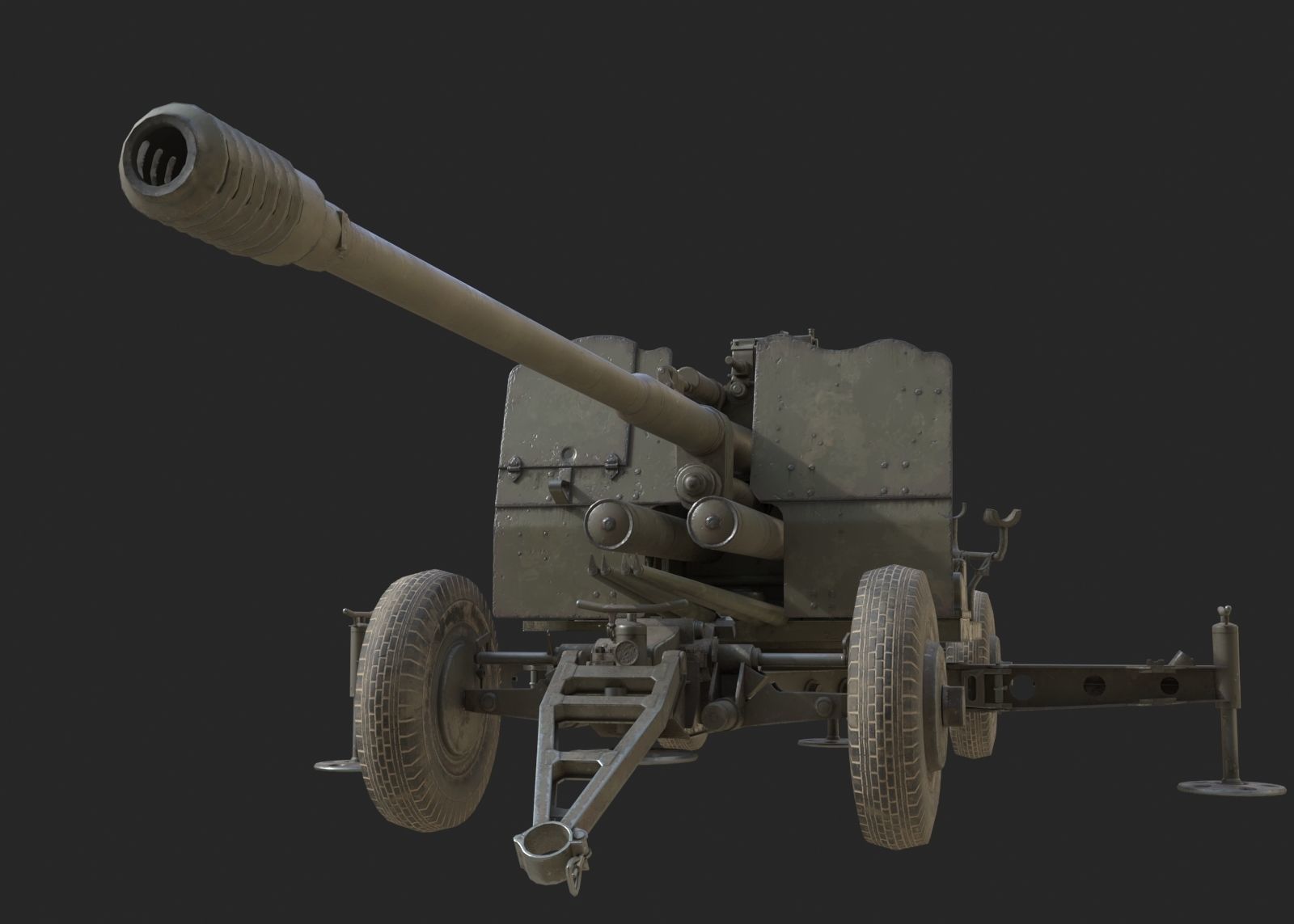 Soviet KS-19 100mm anti-aircraft gun Flak KS19 Low-poly 3D model_9