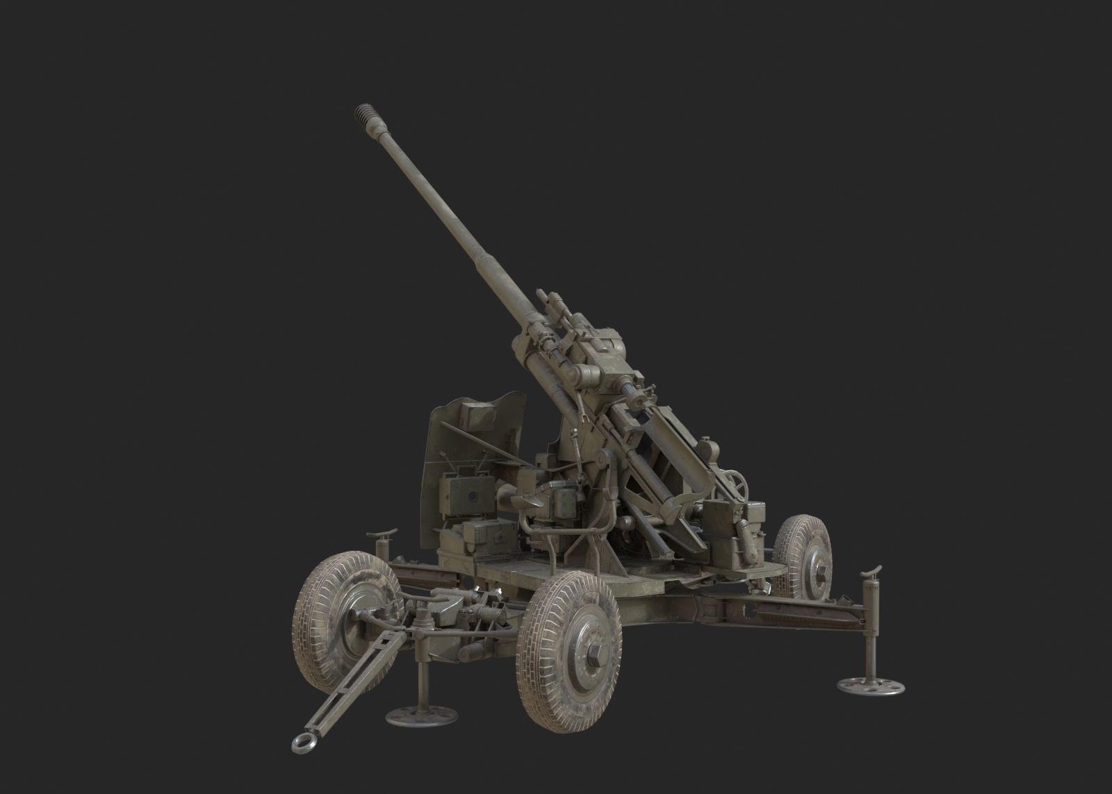 Soviet KS-19 100mm anti-aircraft gun Flak KS19 Low-poly 3D model_5