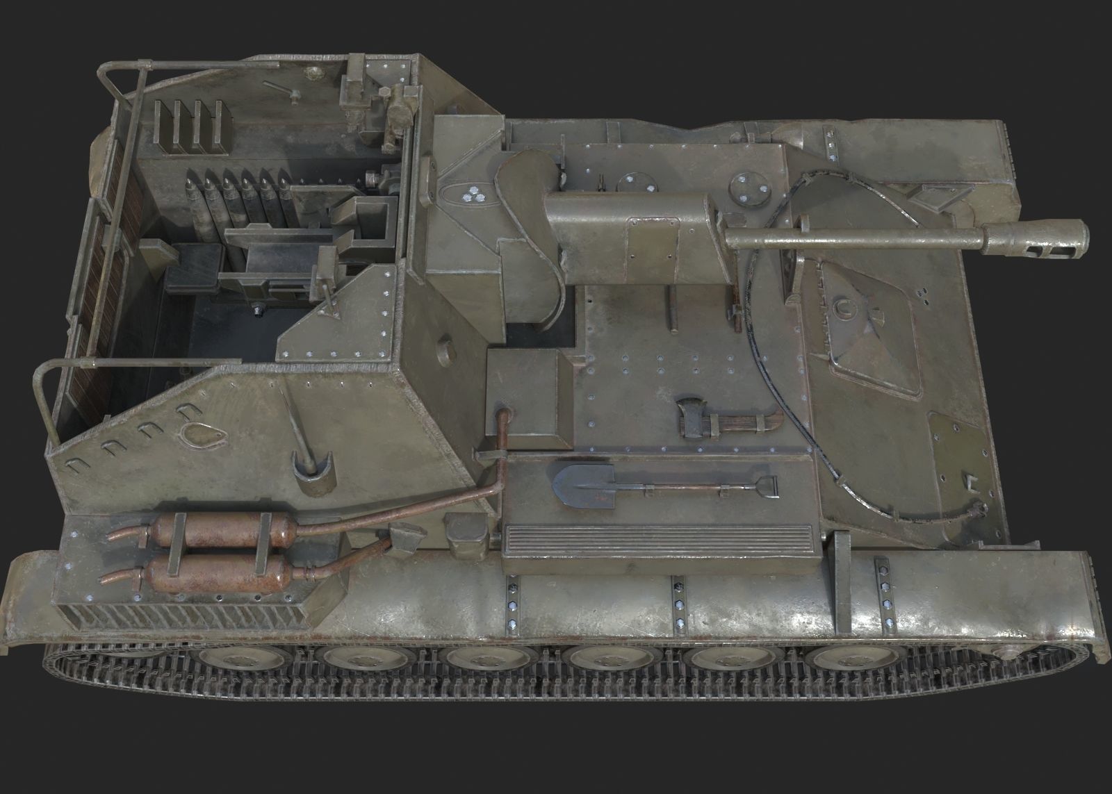 WWII Soviet SU76 SU-76 76mm Self-propelled artillery cannon Low-poly 3D model_2