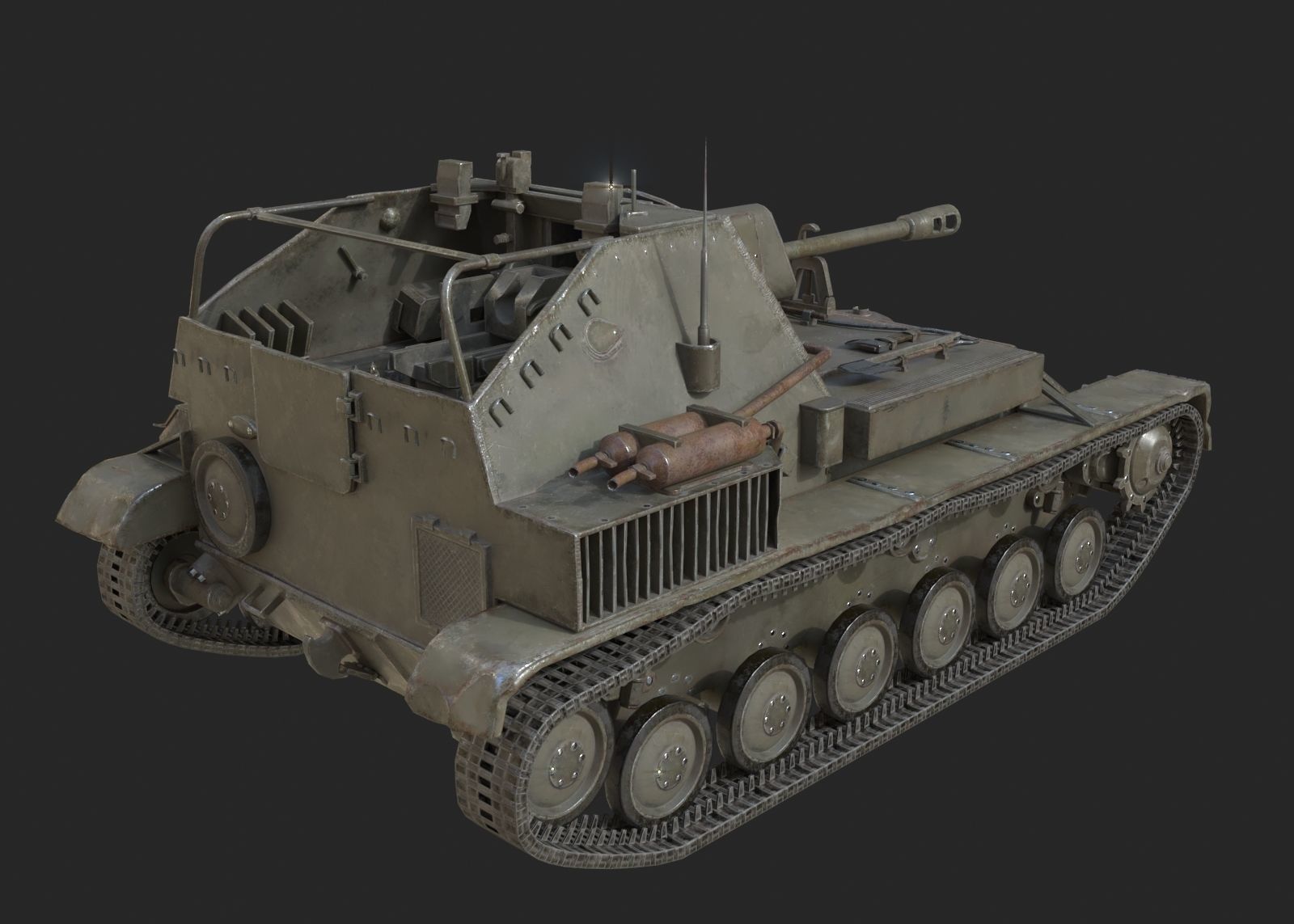 WWII Soviet SU76 SU-76 76mm Self-propelled artillery cannon Low-poly 3D model_1
