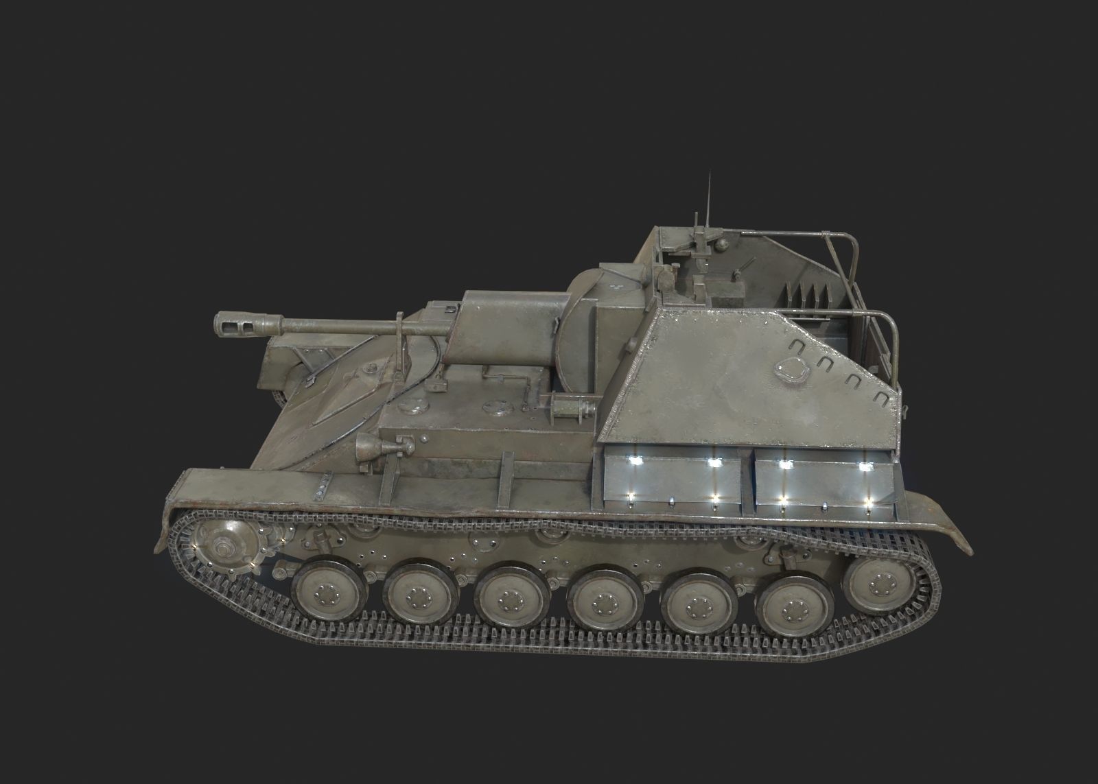 WWII Soviet SU76 SU-76 76mm Self-propelled artillery cannon Low-poly 3D model_6