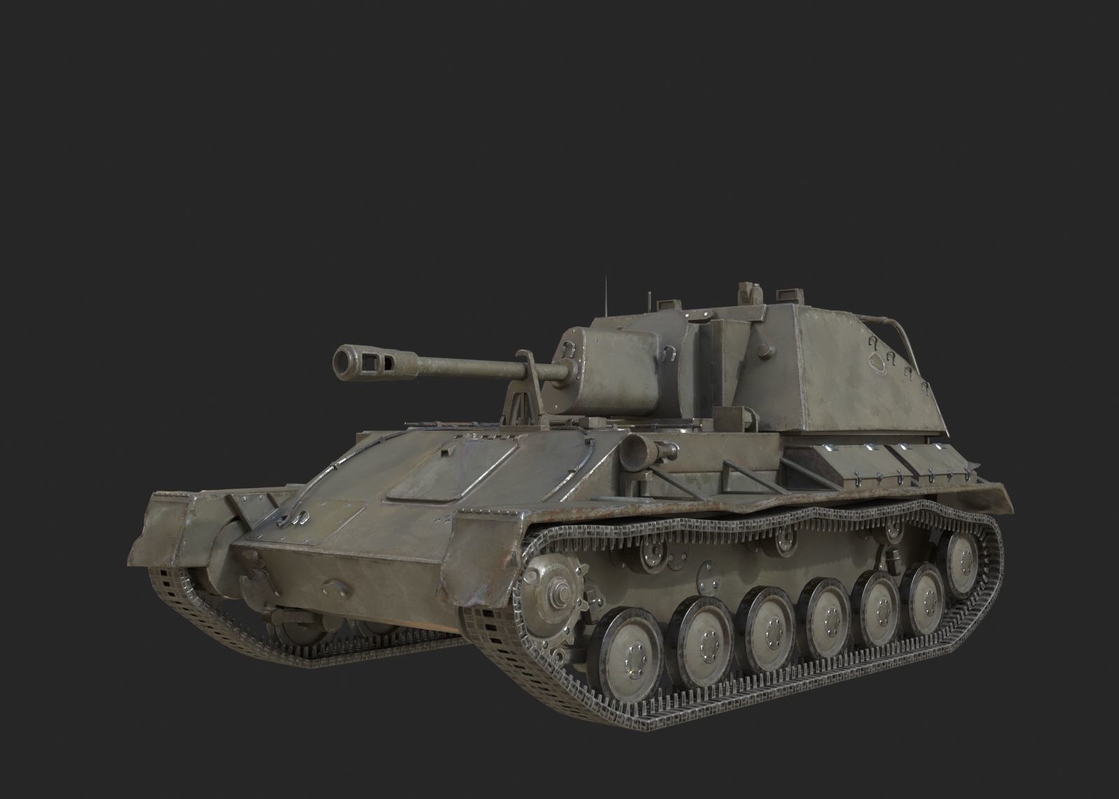 WWII Soviet SU76 SU-76 76mm Self-propelled artillery cannon Low-poly 3D model_4