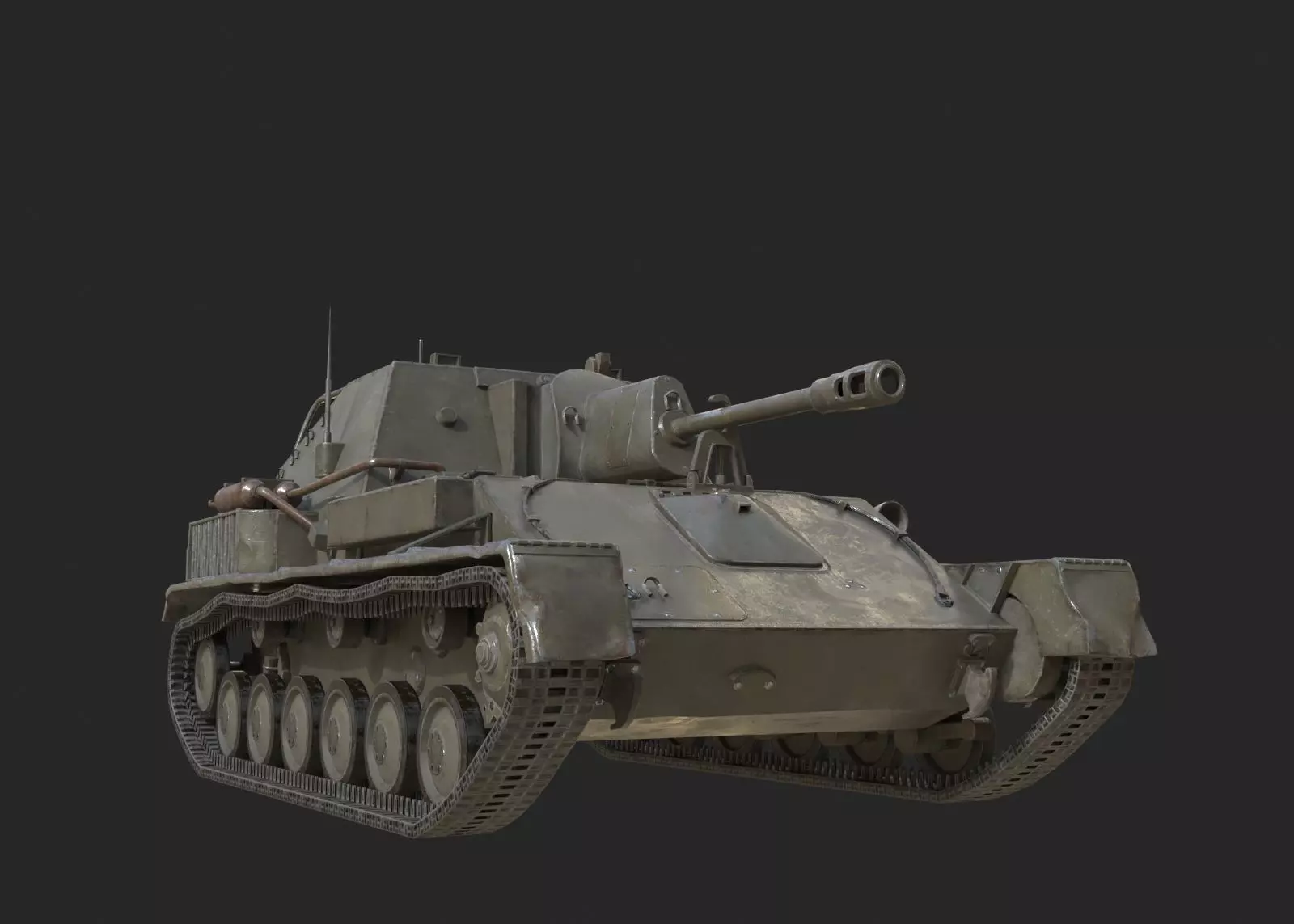 WWII Soviet SU76 SU-76 76mm Self-propelled artillery cannon Low-poly 3D model_0