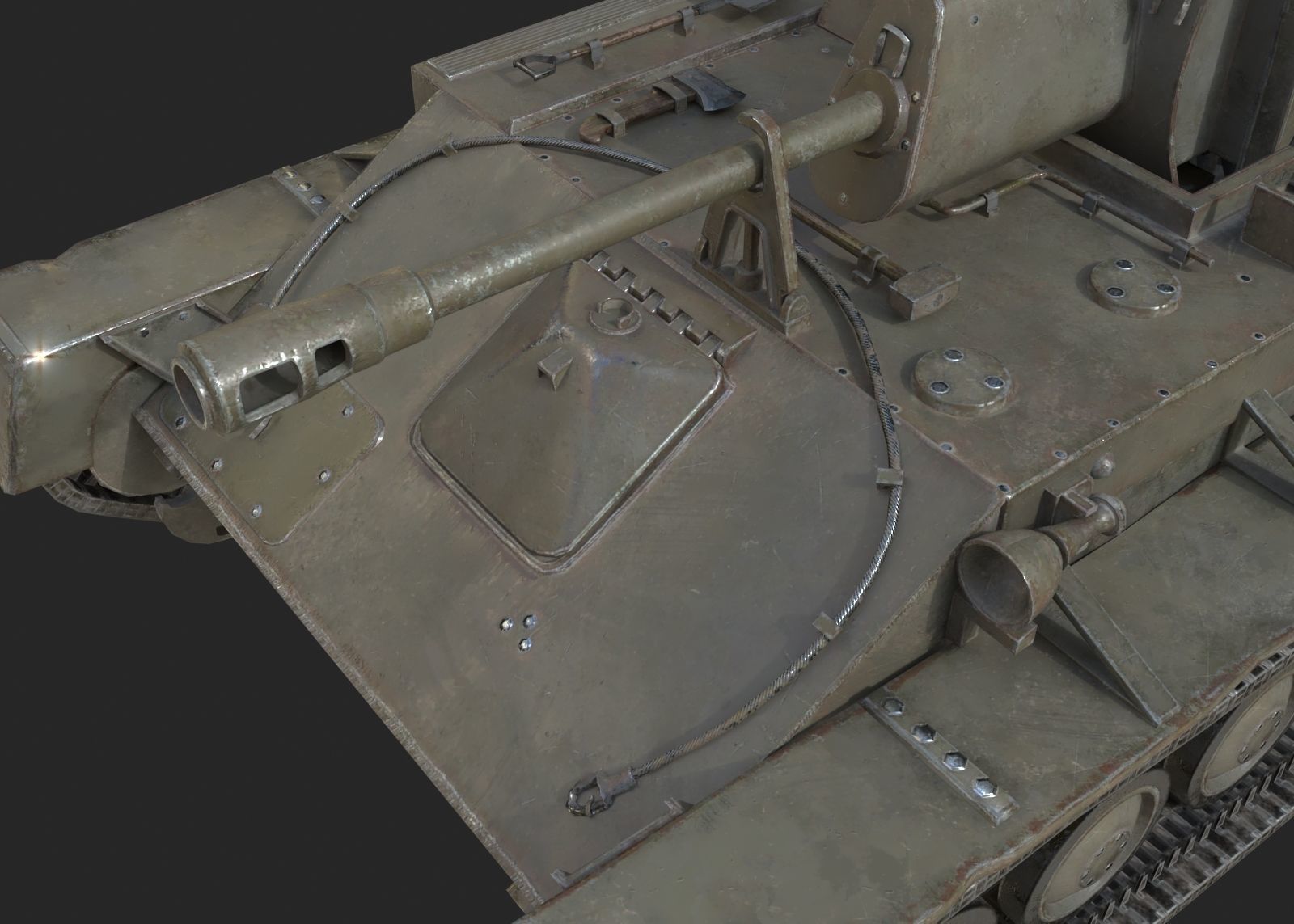 WWII Soviet SU76 SU-76 76mm Self-propelled artillery cannon Low-poly 3D model_5