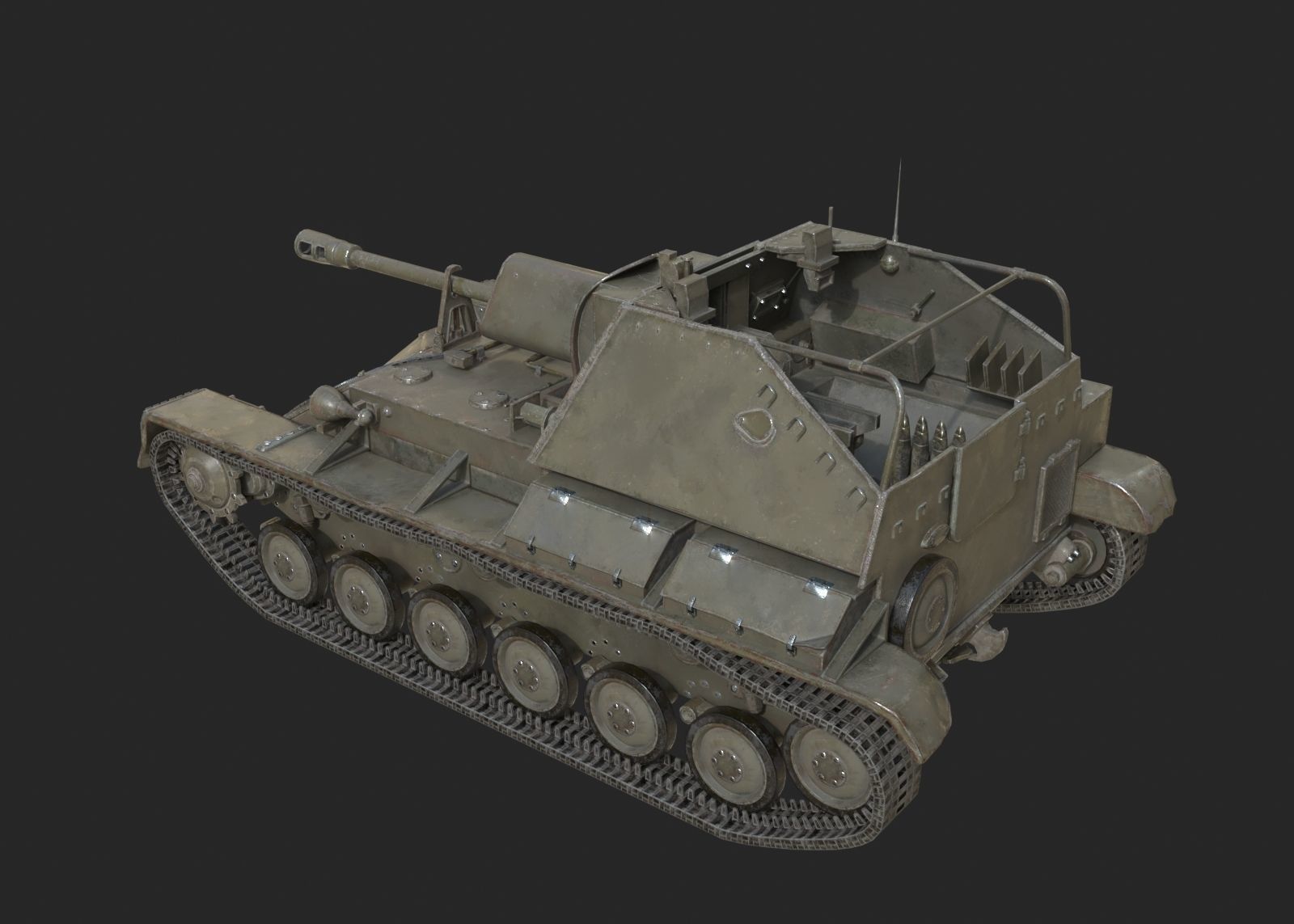 WWII Soviet SU76 SU-76 76mm Self-propelled artillery cannon Low-poly 3D model_3