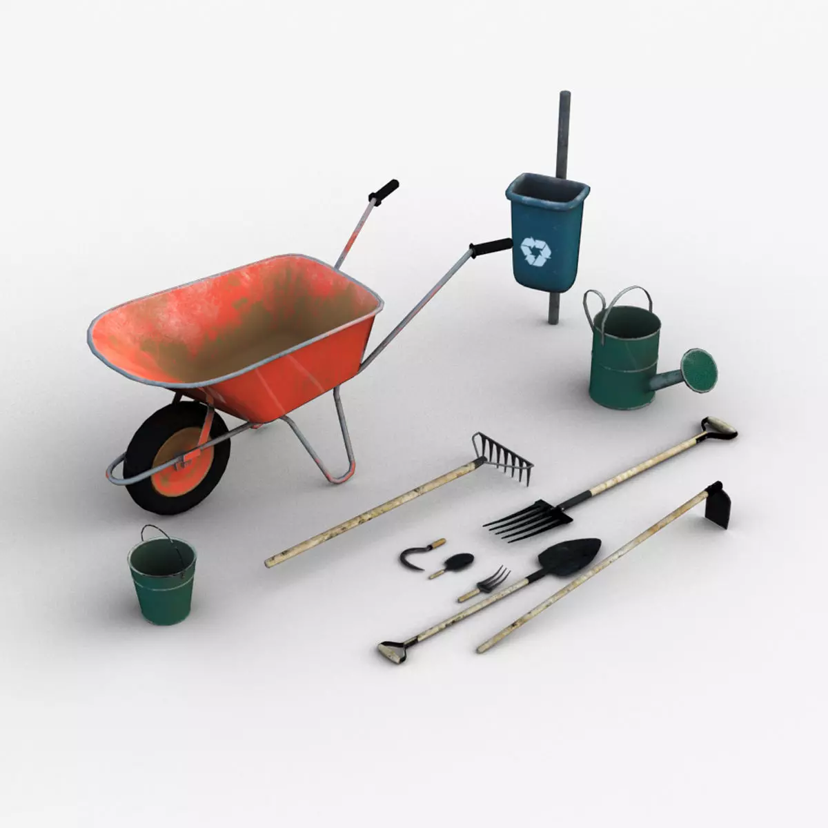 Garden Tools Low-poly 3D model_0