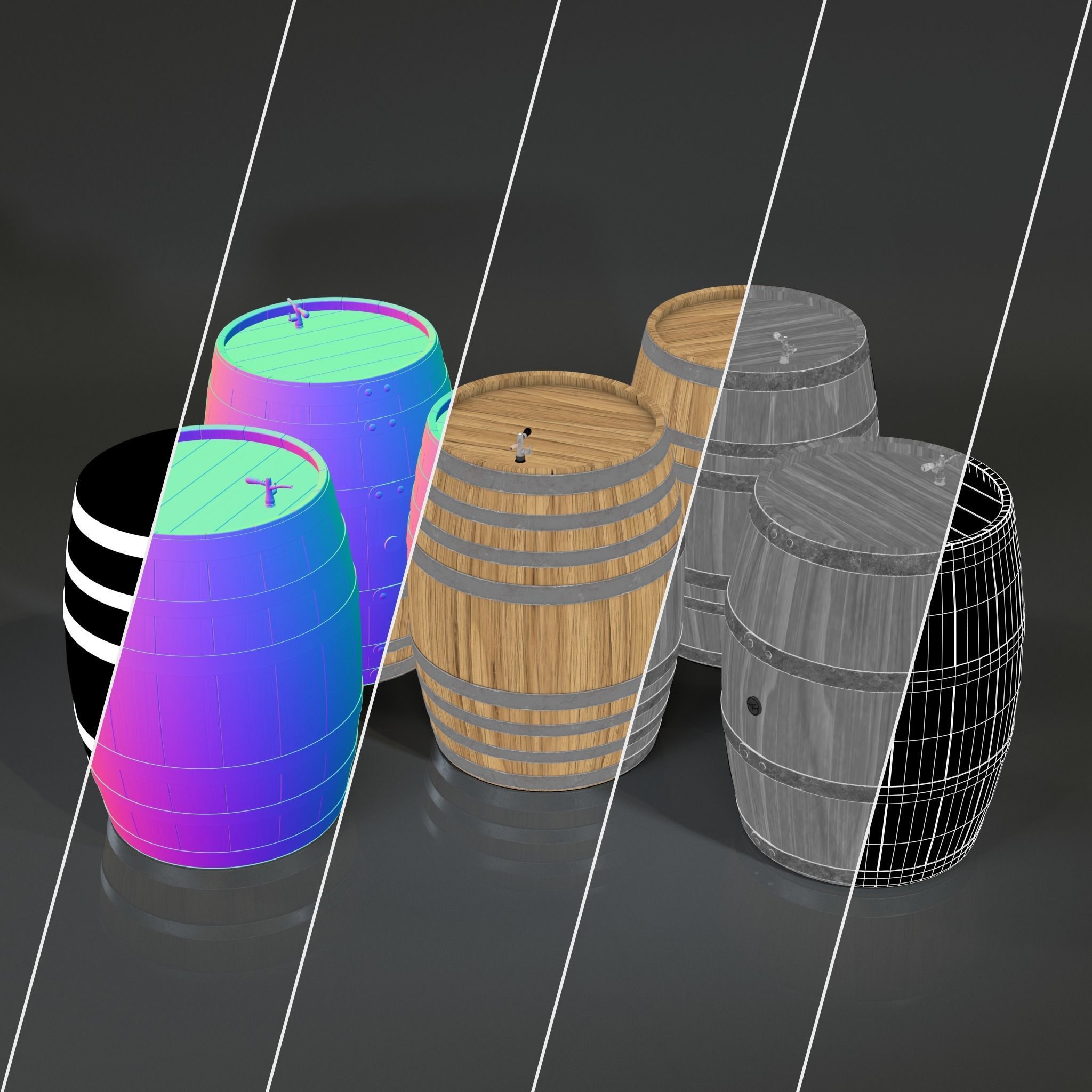 Wooden Barrels High-Poly 3D model_2