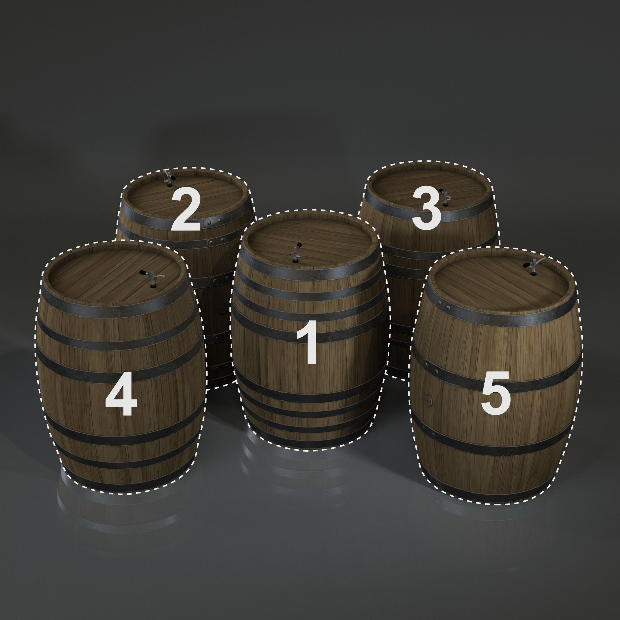 Wooden Barrels High-Poly 3D model_3