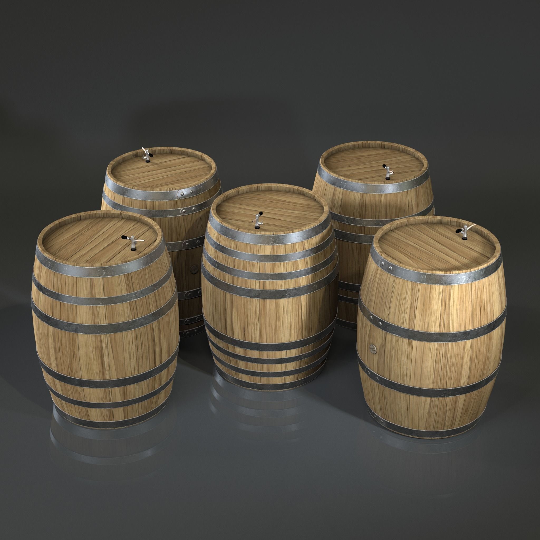 Wooden Barrels High-Poly 3D model_1