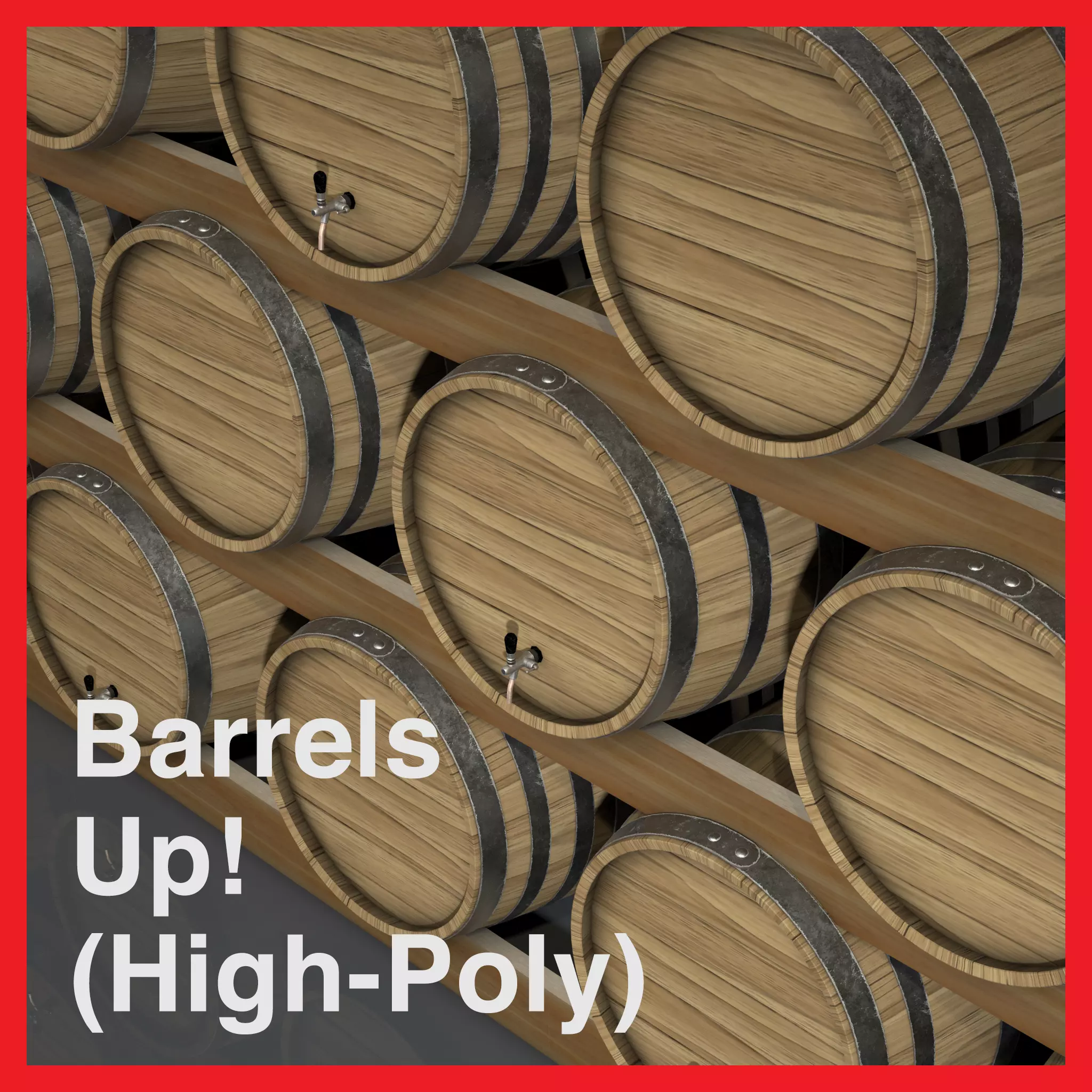 Wooden Barrels High-Poly 3D model_0
