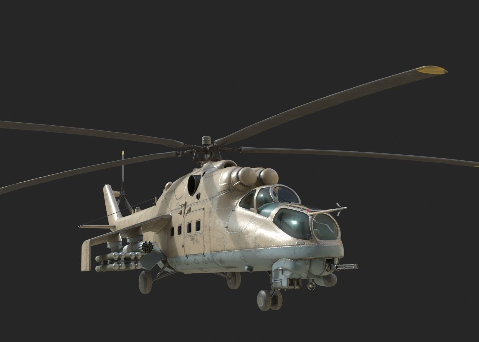 4 coatings of Russian Mi24V Hind Gunship attack helicopter Low-poly 3D model_5