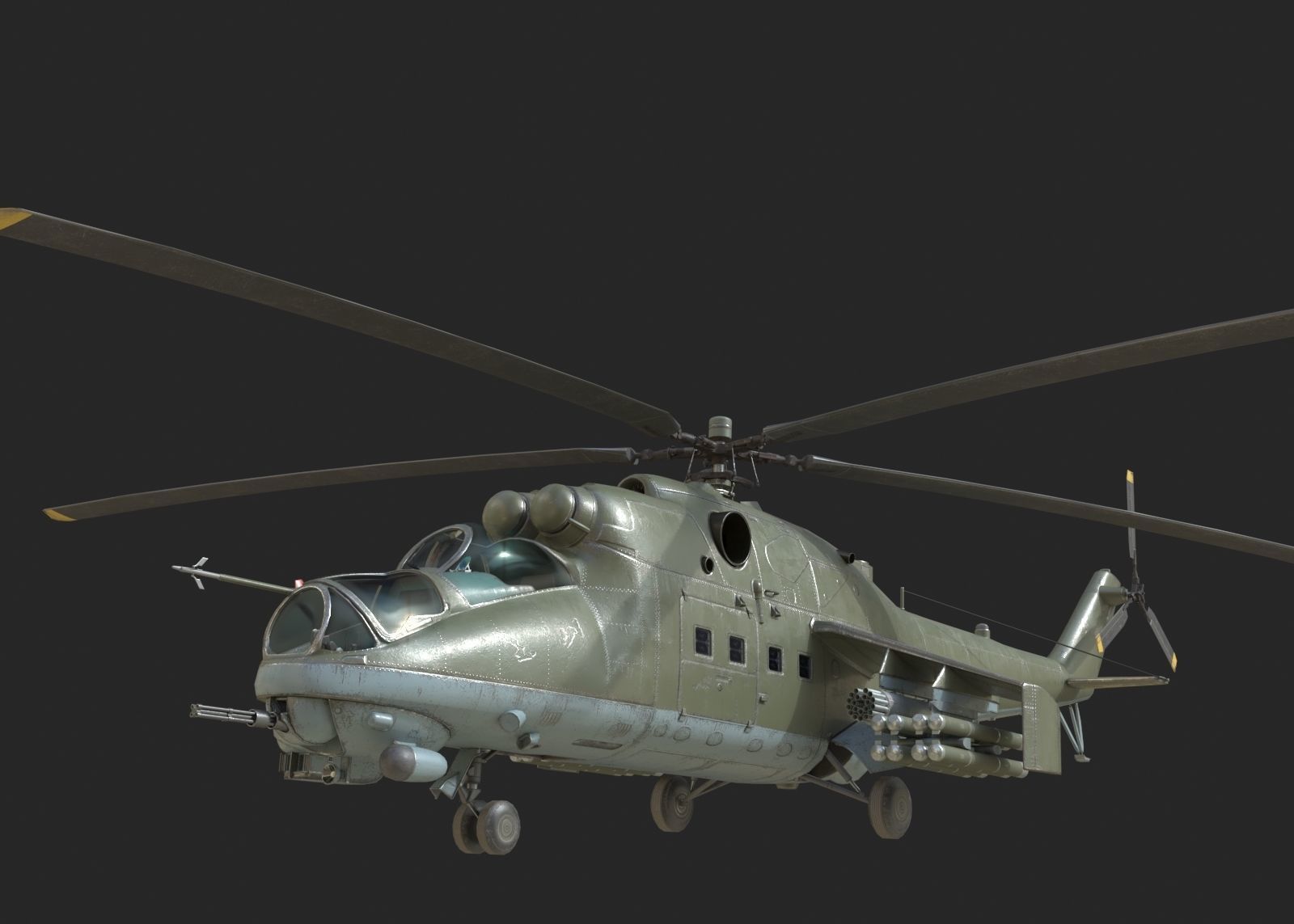 4 coatings of Russian Mi24V Hind Gunship attack helicopter Low-poly 3D model_3