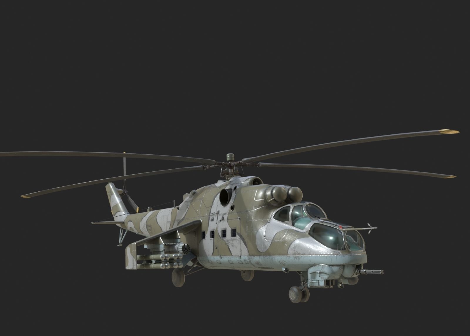 4 coatings of Russian Mi24V Hind Gunship attack helicopter Low-poly 3D model_13