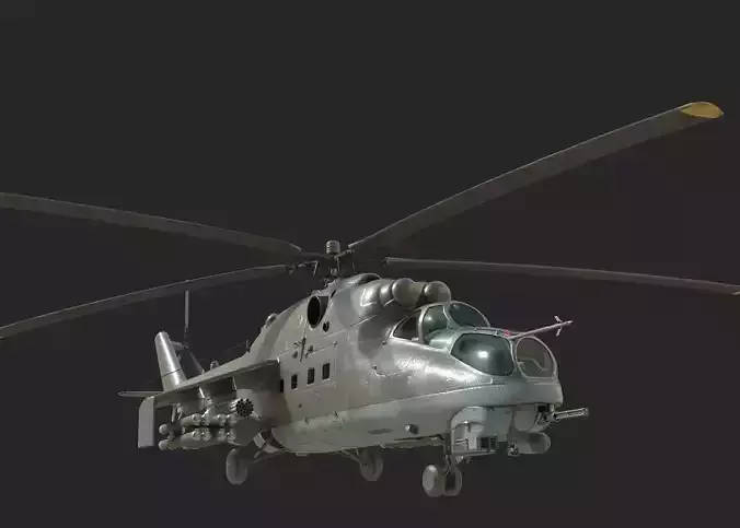 4 coatings of Russian Mi24V Hind Gunship attack helicopter Low-poly 3D model