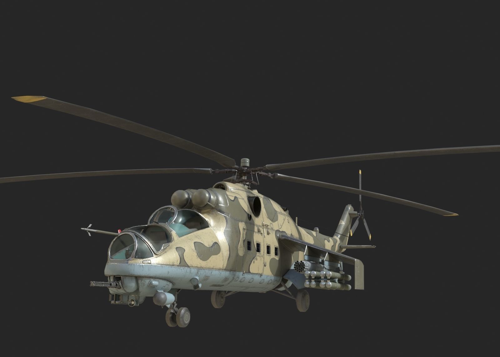 4 coatings of Russian Mi24V Hind Gunship attack helicopter Low-poly 3D model_15