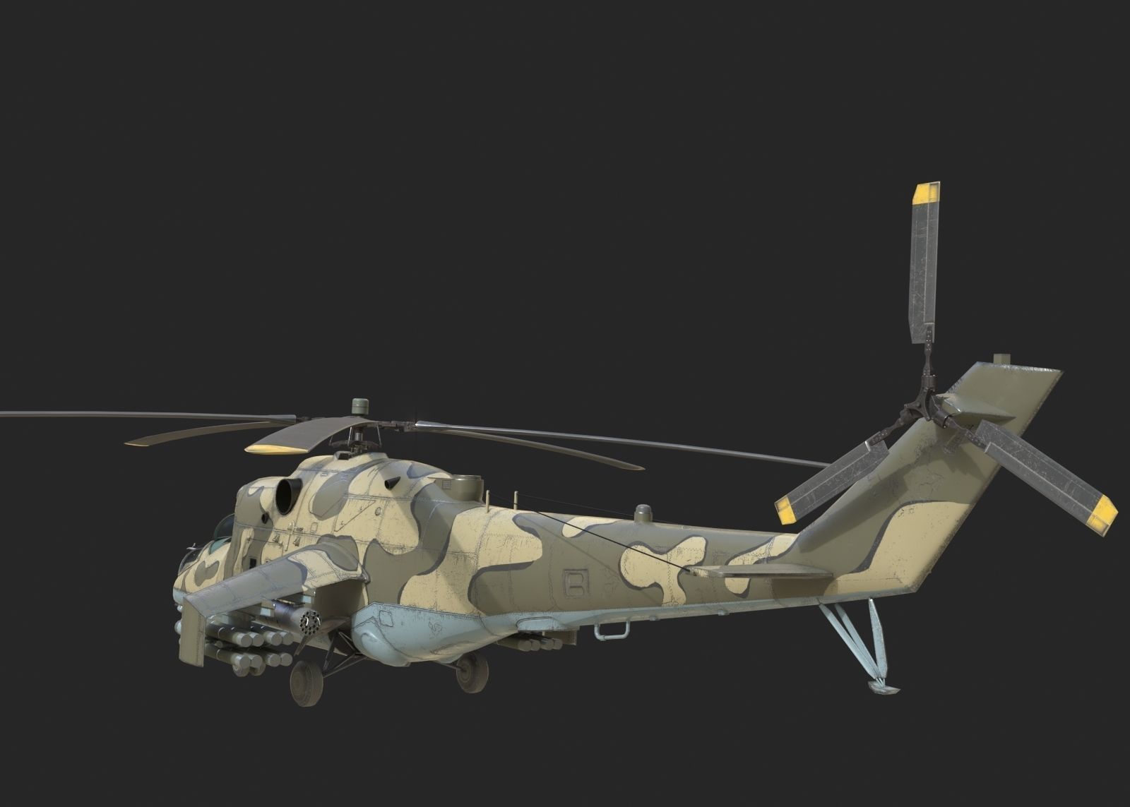 4 coatings of Russian Mi24V Hind Gunship attack helicopter Low-poly 3D model_16