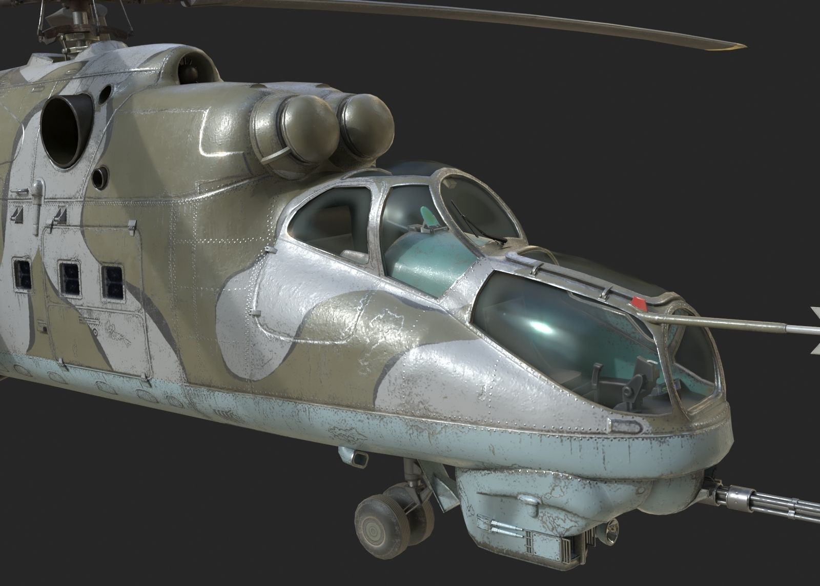4 coatings of Russian Mi24V Hind Gunship attack helicopter Low-poly 3D model_14