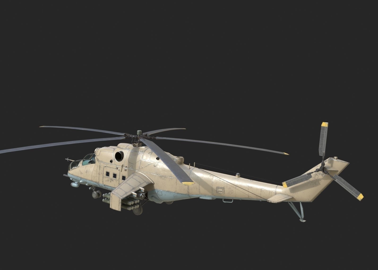 4 coatings of Russian Mi24V Hind Gunship attack helicopter Low-poly 3D model_9