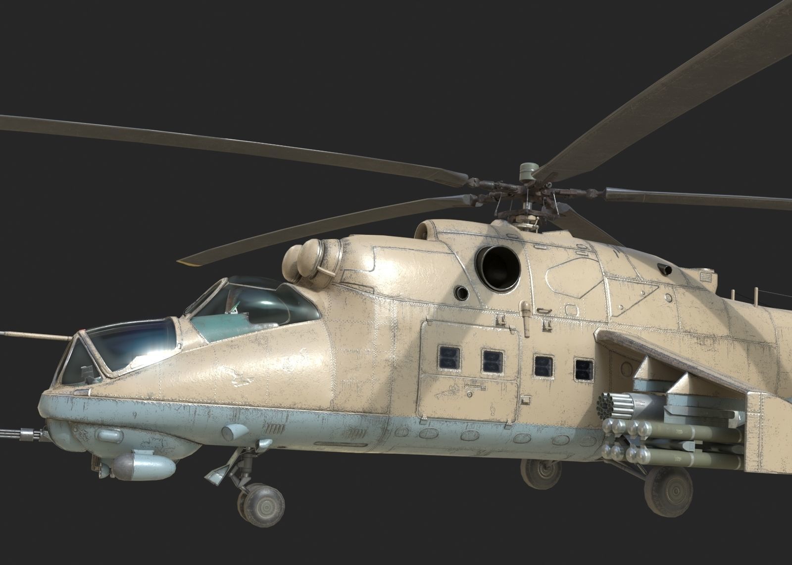 4 coatings of Russian Mi24V Hind Gunship attack helicopter Low-poly 3D model_8