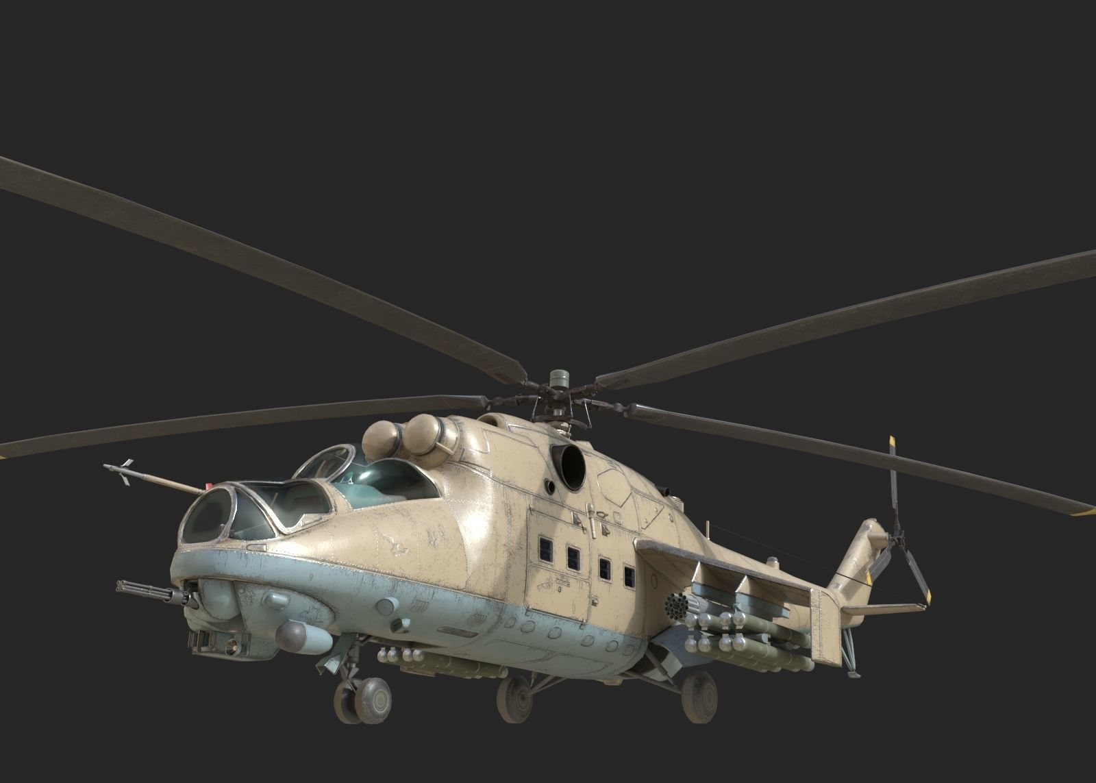 4 coatings of Russian Mi24V Hind Gunship attack helicopter Low-poly 3D model_7