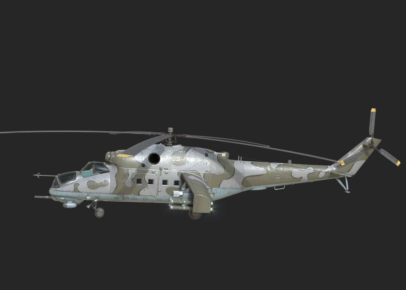 4 coatings of Russian Mi24V Hind Gunship attack helicopter Low-poly 3D model_12