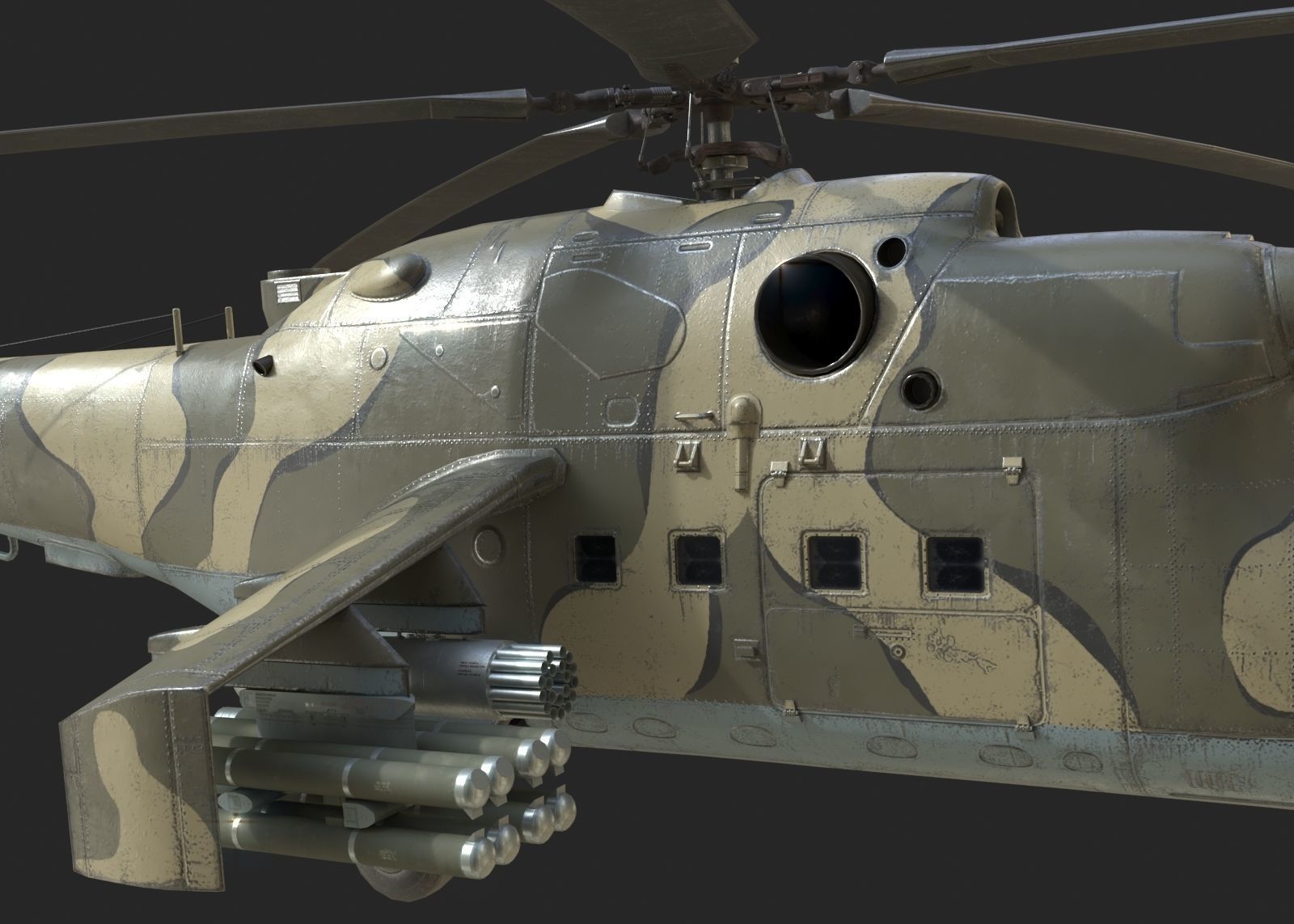 4 coatings of Russian Mi24V Hind Gunship attack helicopter Low-poly 3D model_19