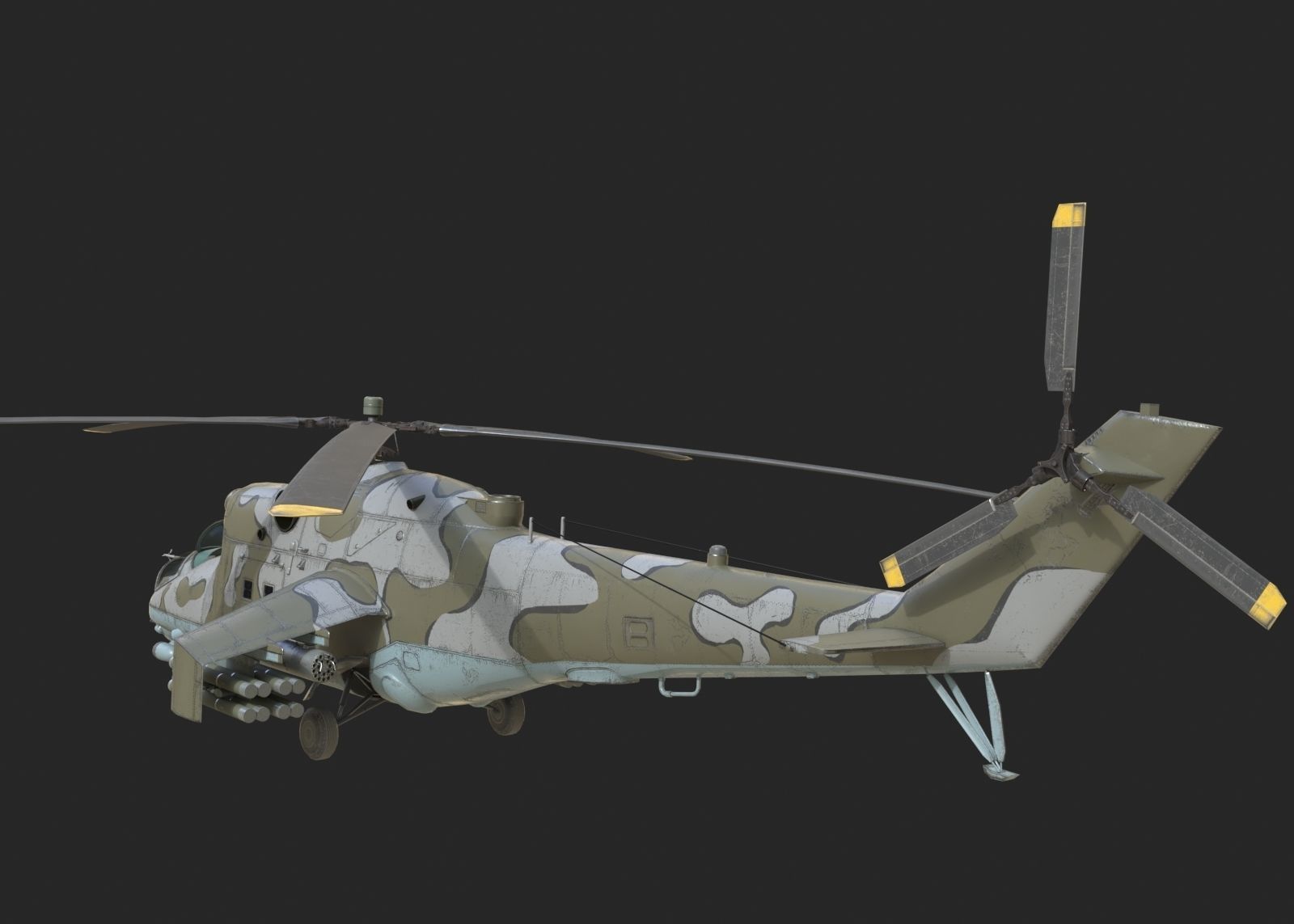 4 coatings of Russian Mi24V Hind Gunship attack helicopter Low-poly 3D model_11