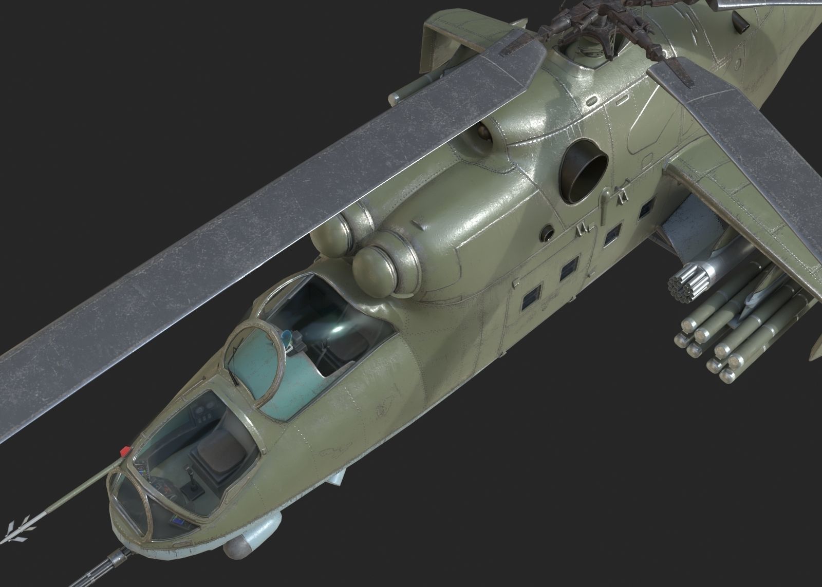 4 coatings of Russian Mi24V Hind Gunship attack helicopter Low-poly 3D model_4