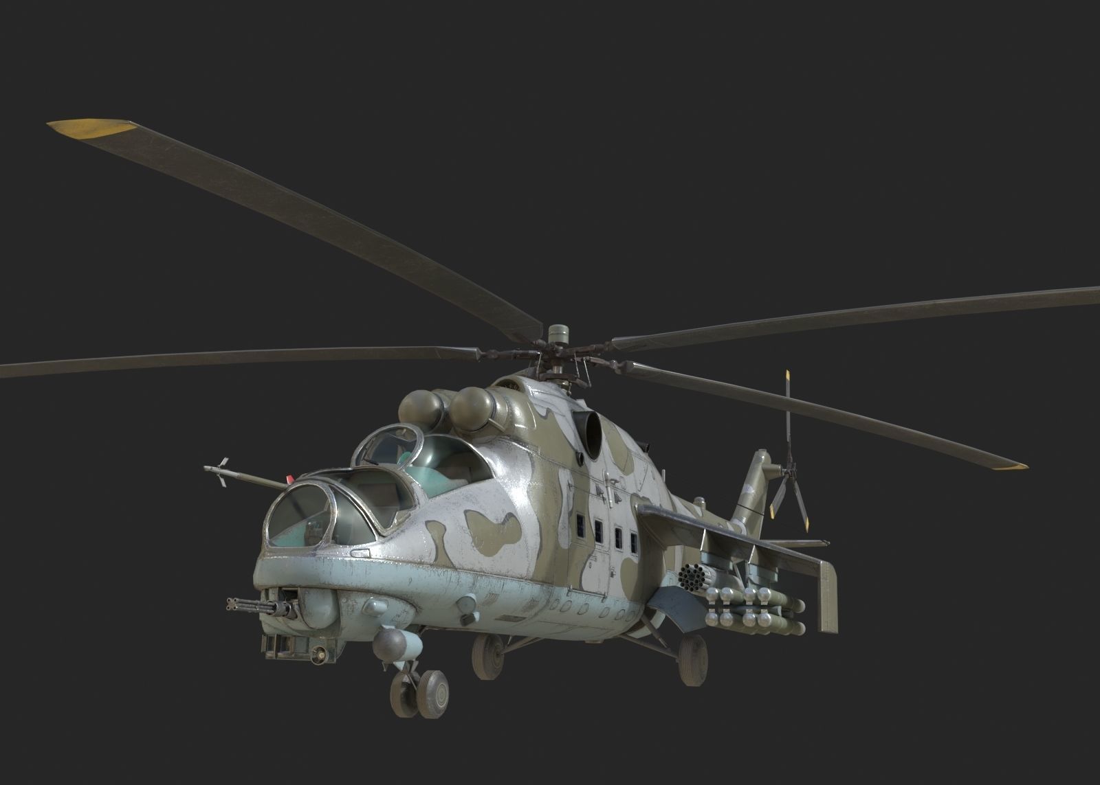 4 coatings of Russian Mi24V Hind Gunship attack helicopter Low-poly 3D model_10