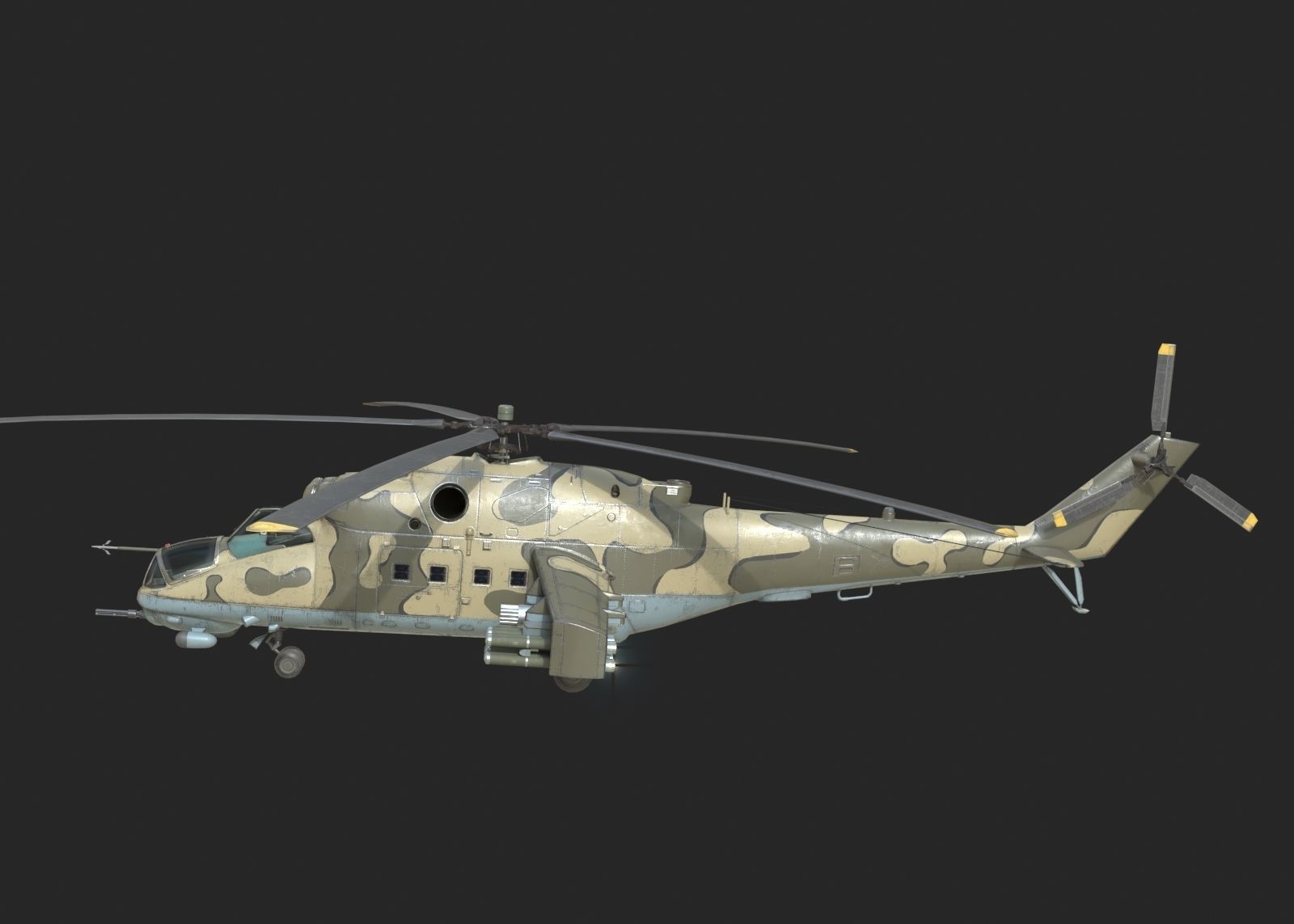 4 coatings of Russian Mi24V Hind Gunship attack helicopter Low-poly 3D model_17