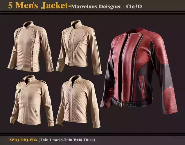 5 Men Jacket -MD-Clo3D - FBX - OBJ- 