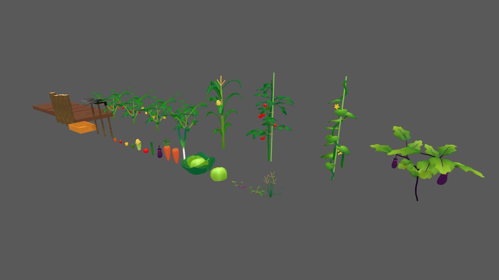 Summer Vegetable Field Set Low-poly 3D model_10