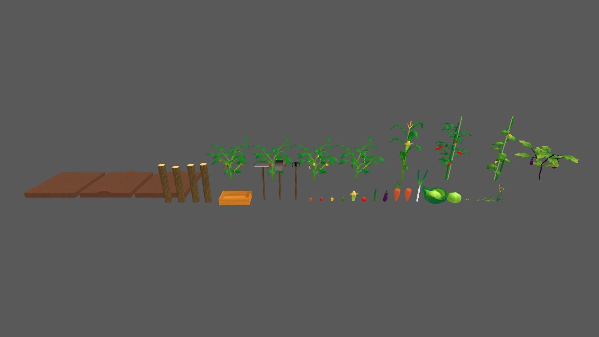 Summer Vegetable Field Set Low-poly 3D model_11