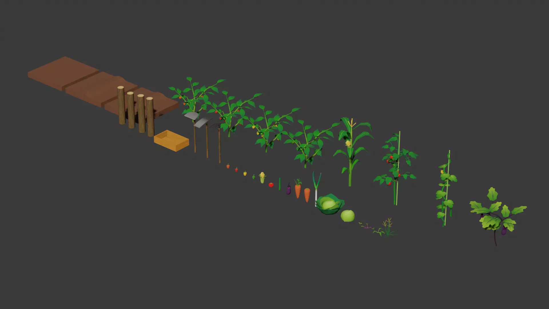 Summer Vegetable Field Set Low-poly 3D model_0