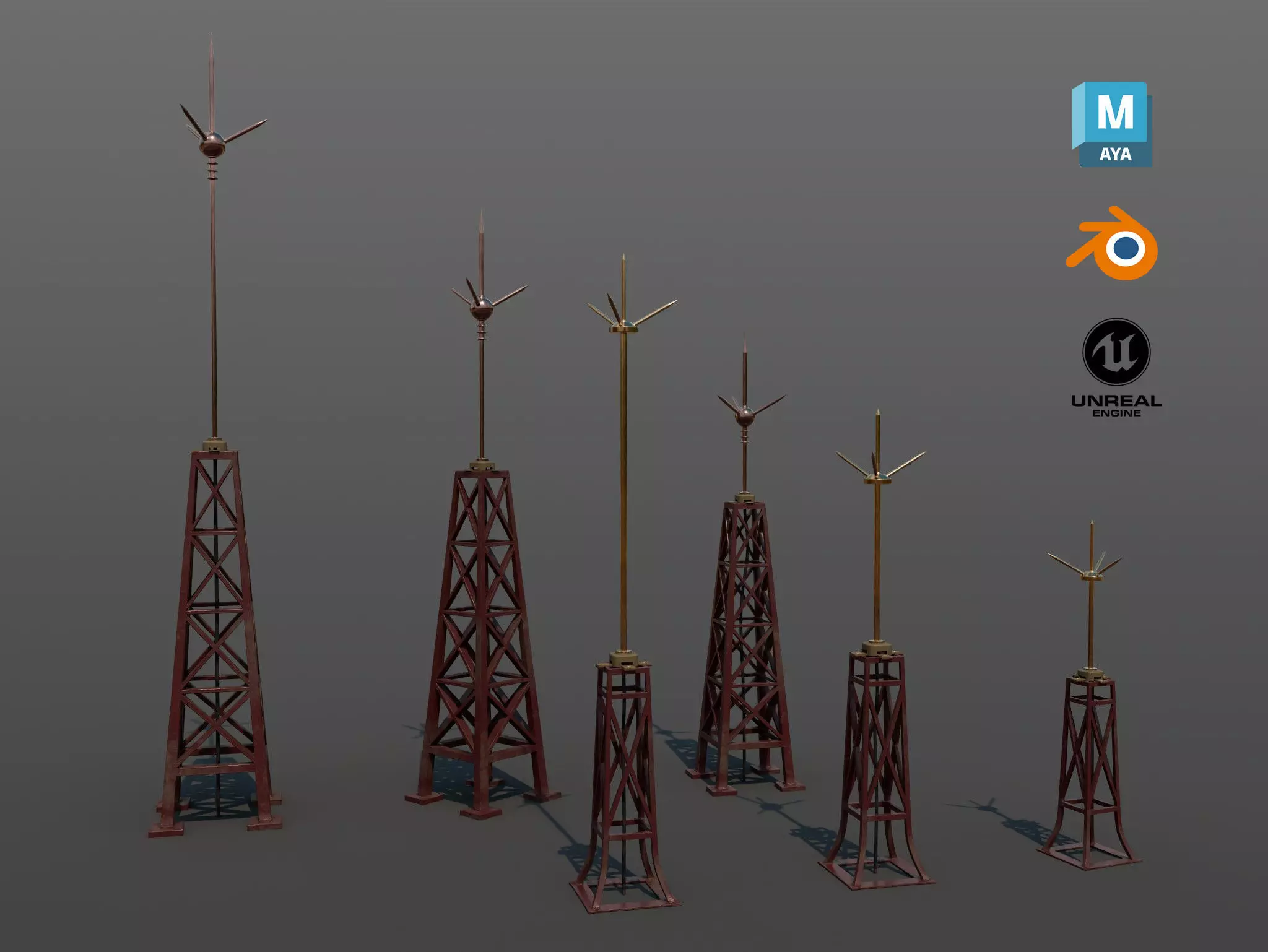 Lightning Conductors Low-poly 3D model_0